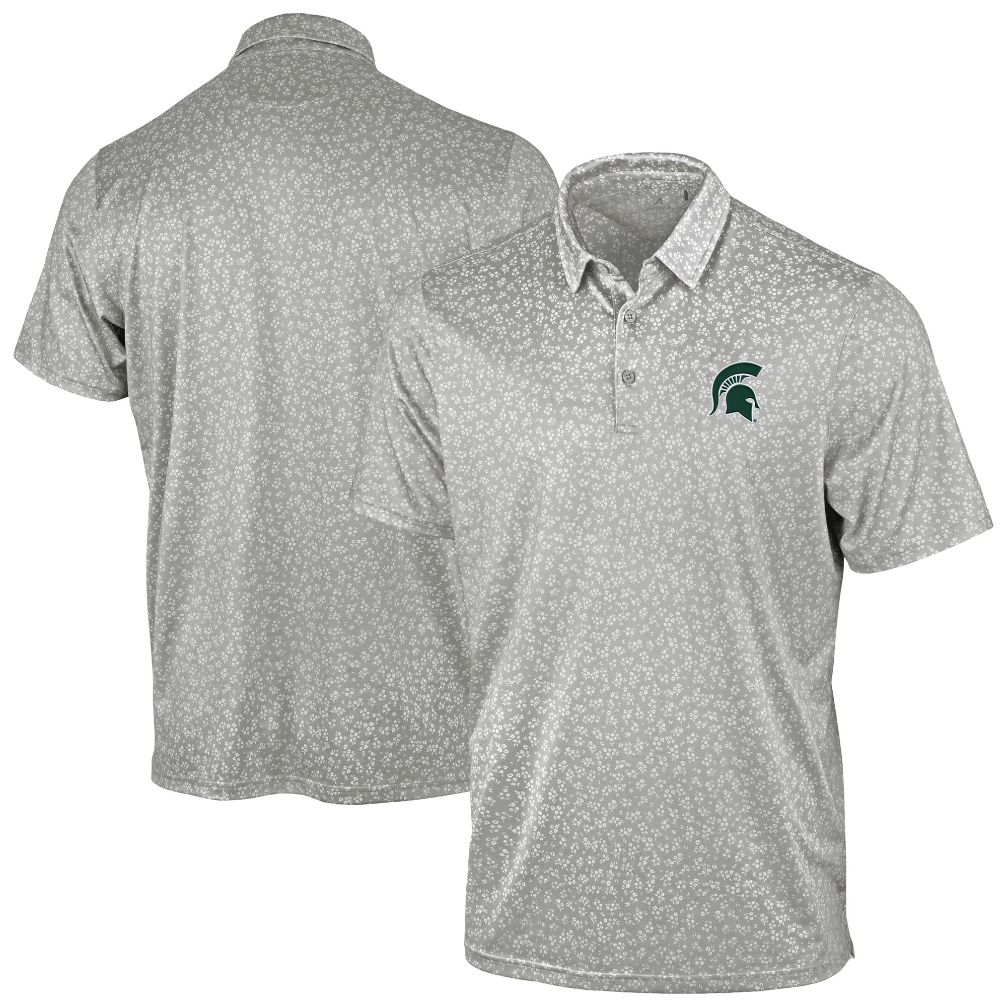 Men's Antigua Gray Michigan State Spartans Mono Floral Polo