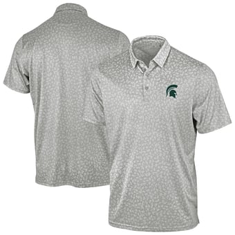 Men's Antigua Gray Michigan State Spartans Mono Floral Polo