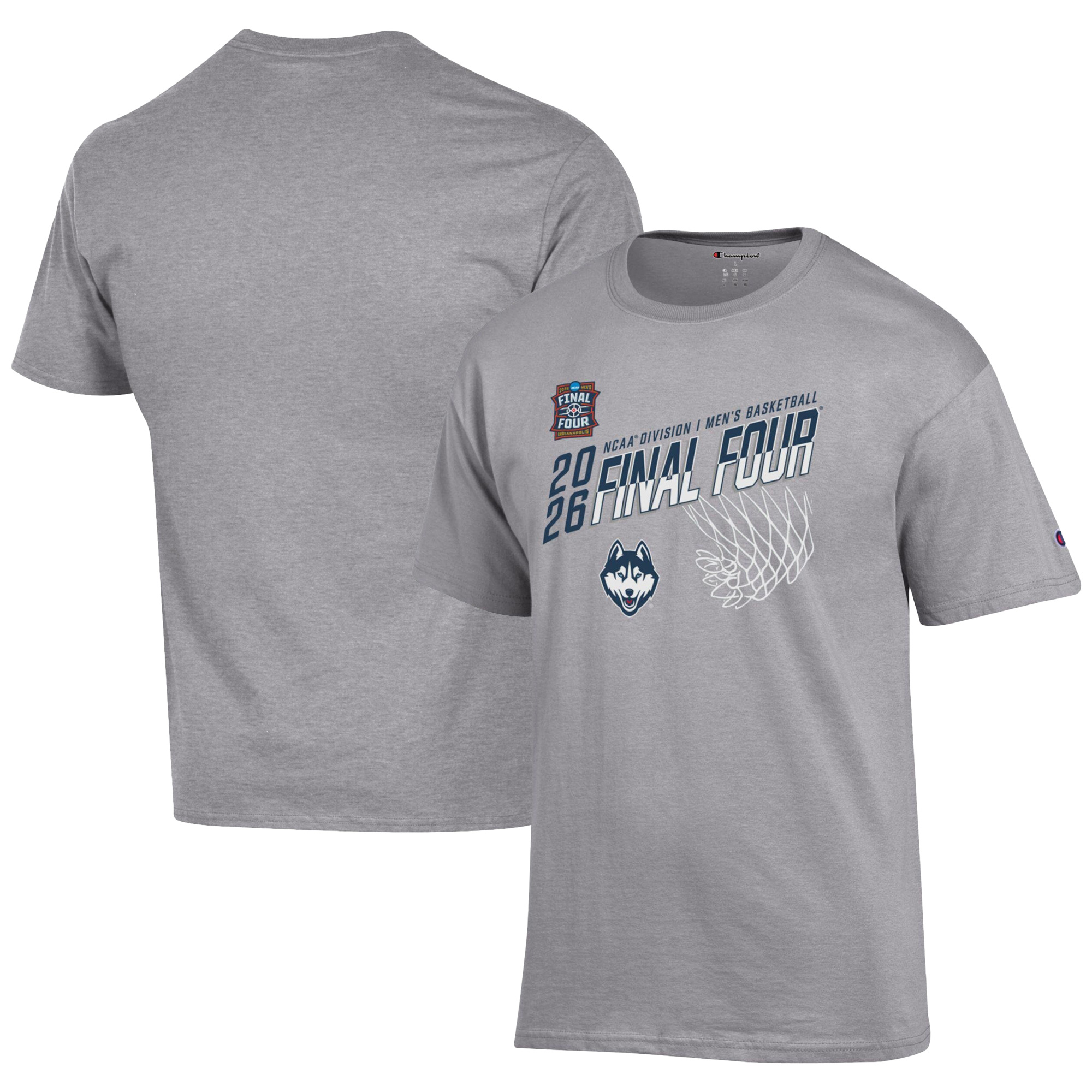 Men's Champion Gray UConn Huskies 2026 NCAA Men's Basketball Tournament March Madness Final Four T-Shirt