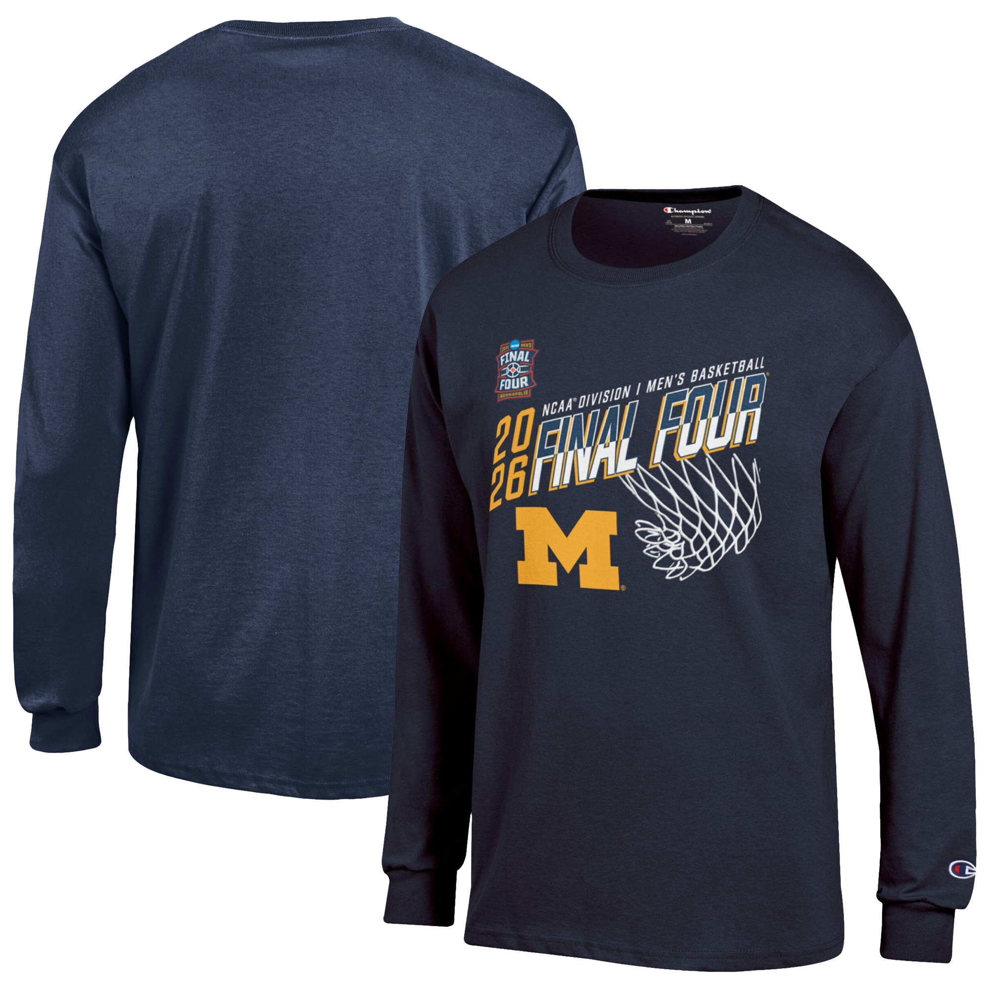 Men's Champion Navy Michigan Wolverines 2026 NCAA Men's Basketball Tournament March Madness Final Four Long Sleeve T-Shirt