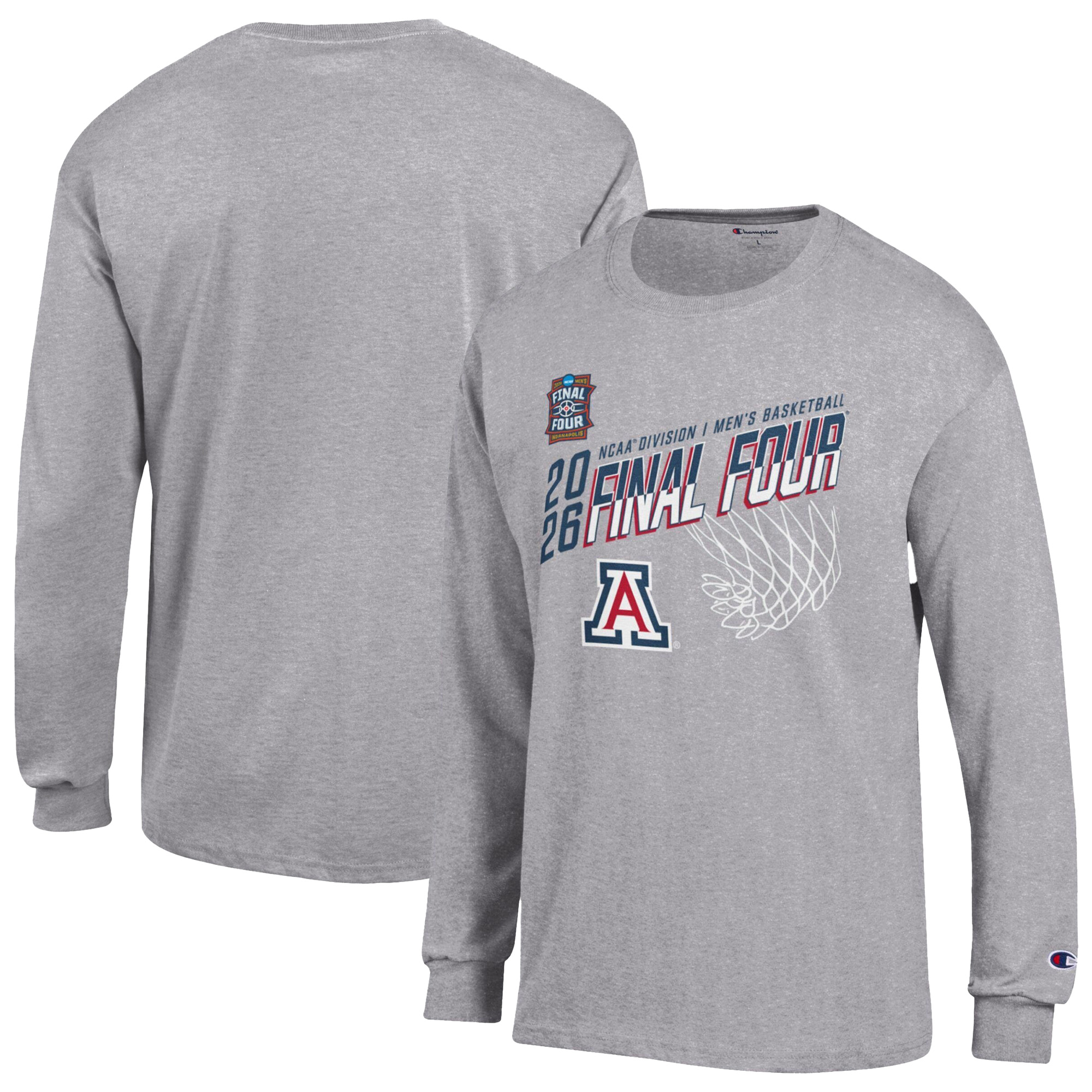 Men's Champion Gray Arizona Wildcats 2026 NCAA Men's Basketball Tournament March Madness Final Four Long Sleeve T-Shirt
