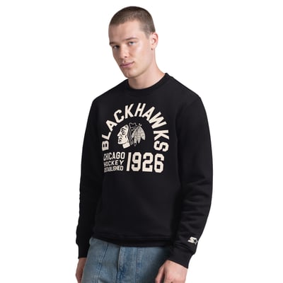 Men's Starter Black Chicago Blackhawks Post Game Sweatshirt