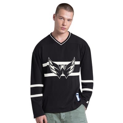 Men's Starter Black Washington Capitals Line Up Long Sleeve V-Neck T-Shirt
