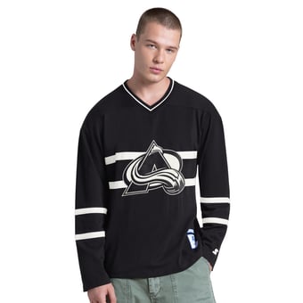 Men's Starter Black Colorado Avalanche Line Up Long Sleeve V-Neck T-Shirt