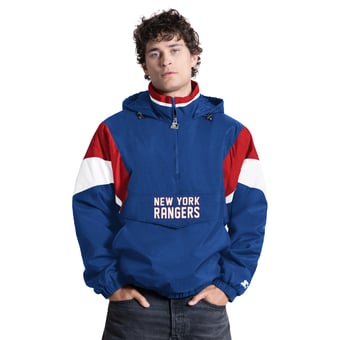 Men's Starter Blue New York Rangers Half-Zip Hooded Jacket