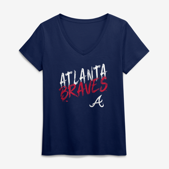 Women's Navy Atlanta Braves Hustle V-Neck T-Shirt