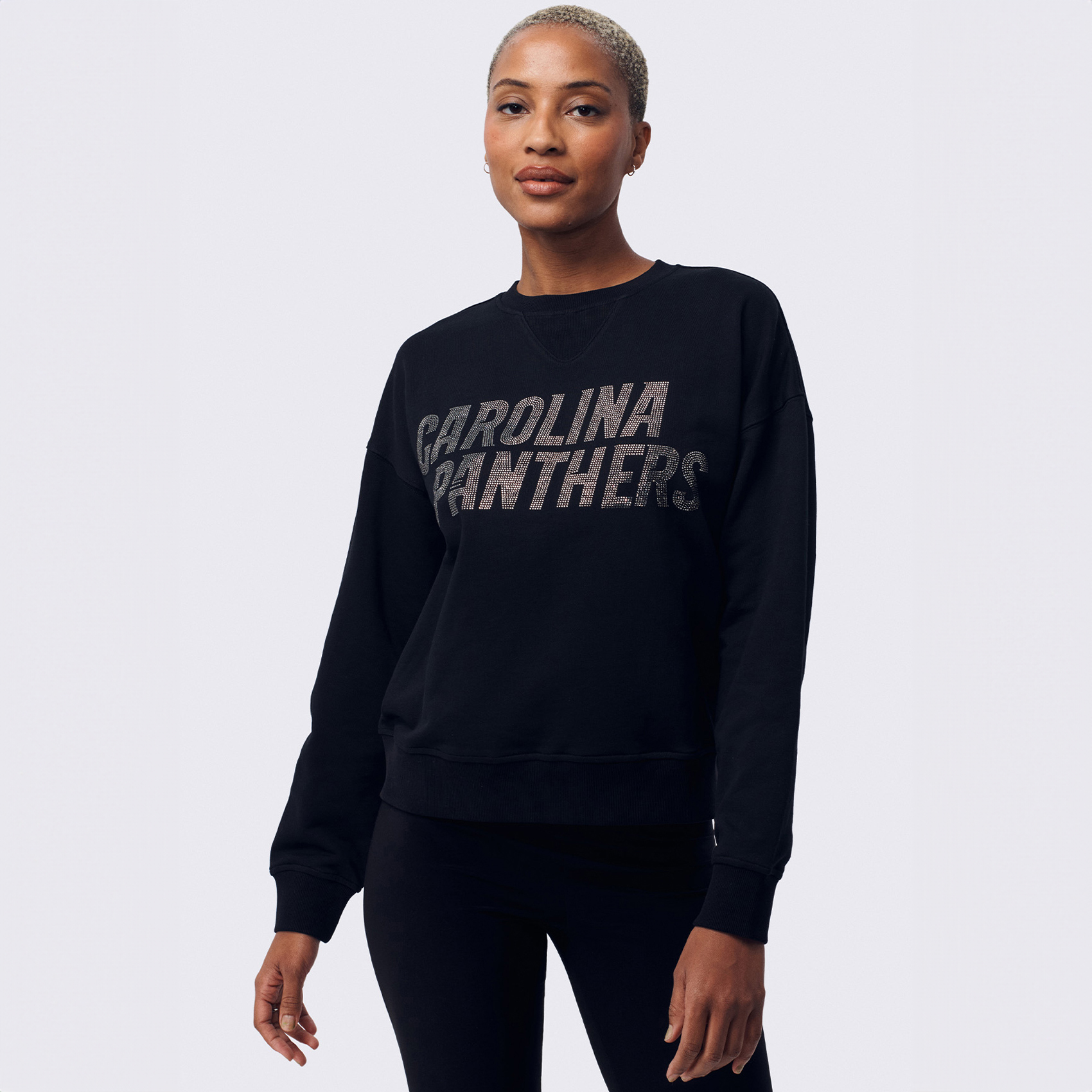 Women's Terez  Black Carolina Panthers Gemstone Logo Crew