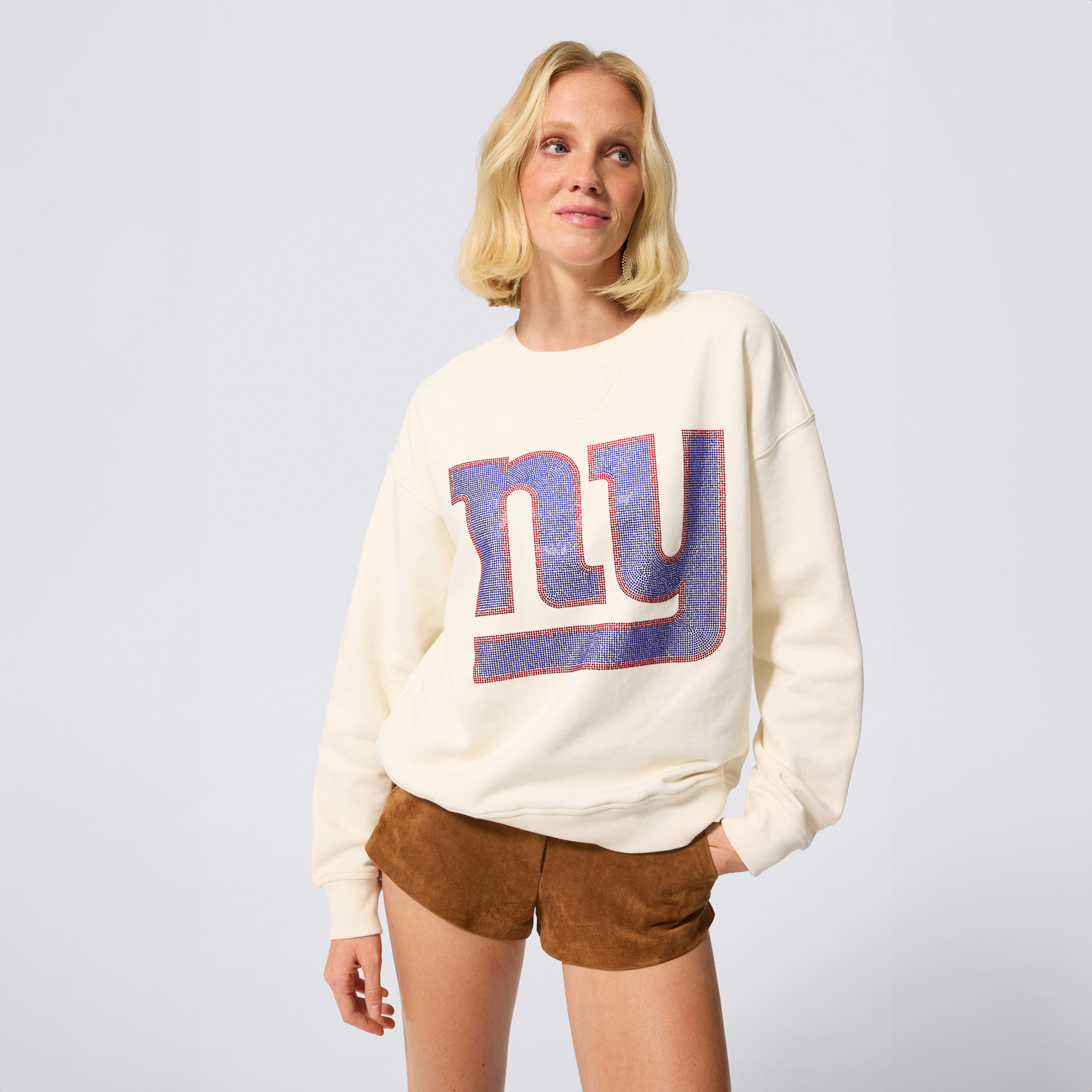Women's Terez Cream New York Giants Gemstone Logo Crew