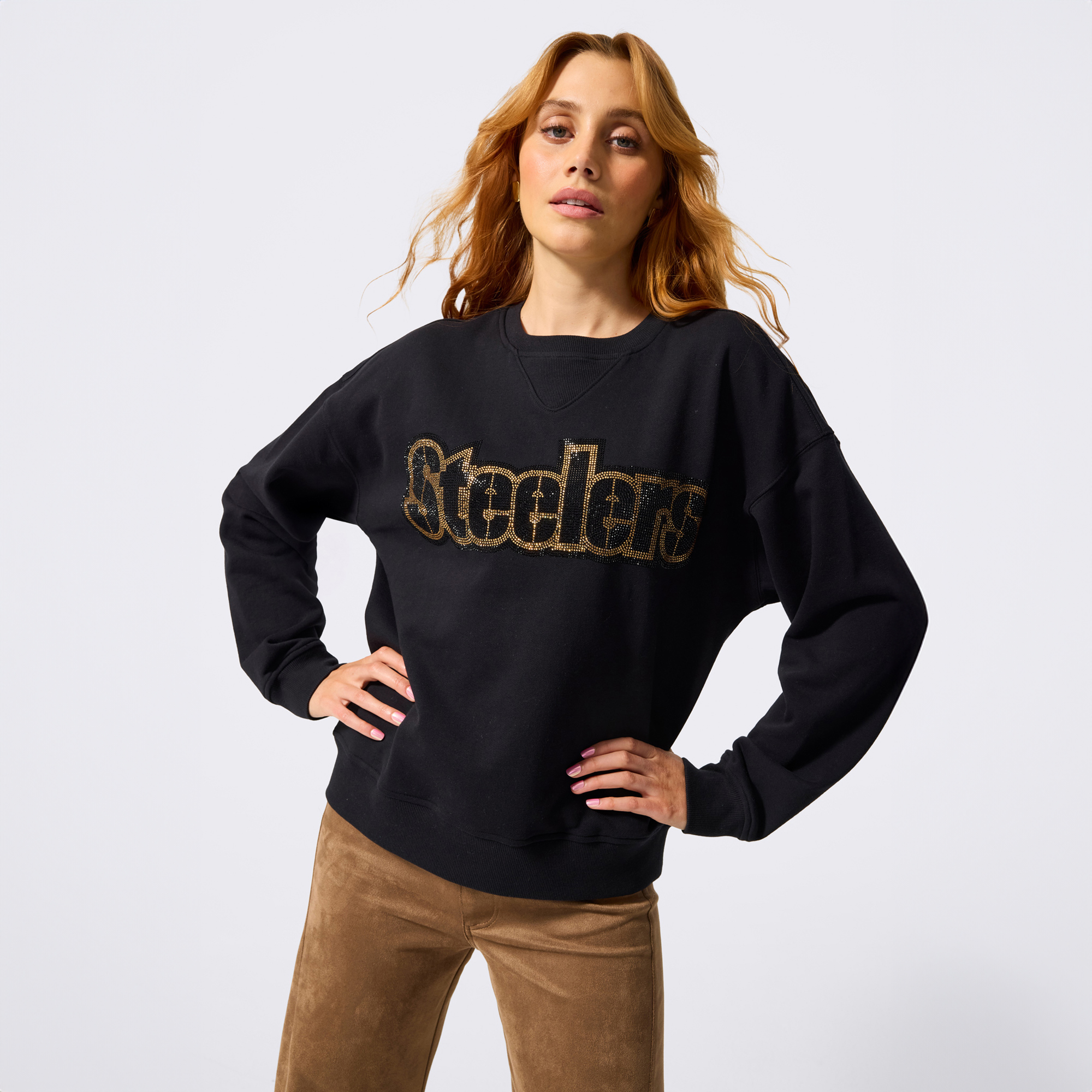 Women's Terez  Black Pittsburgh Steelers Gemstone Logo Crew