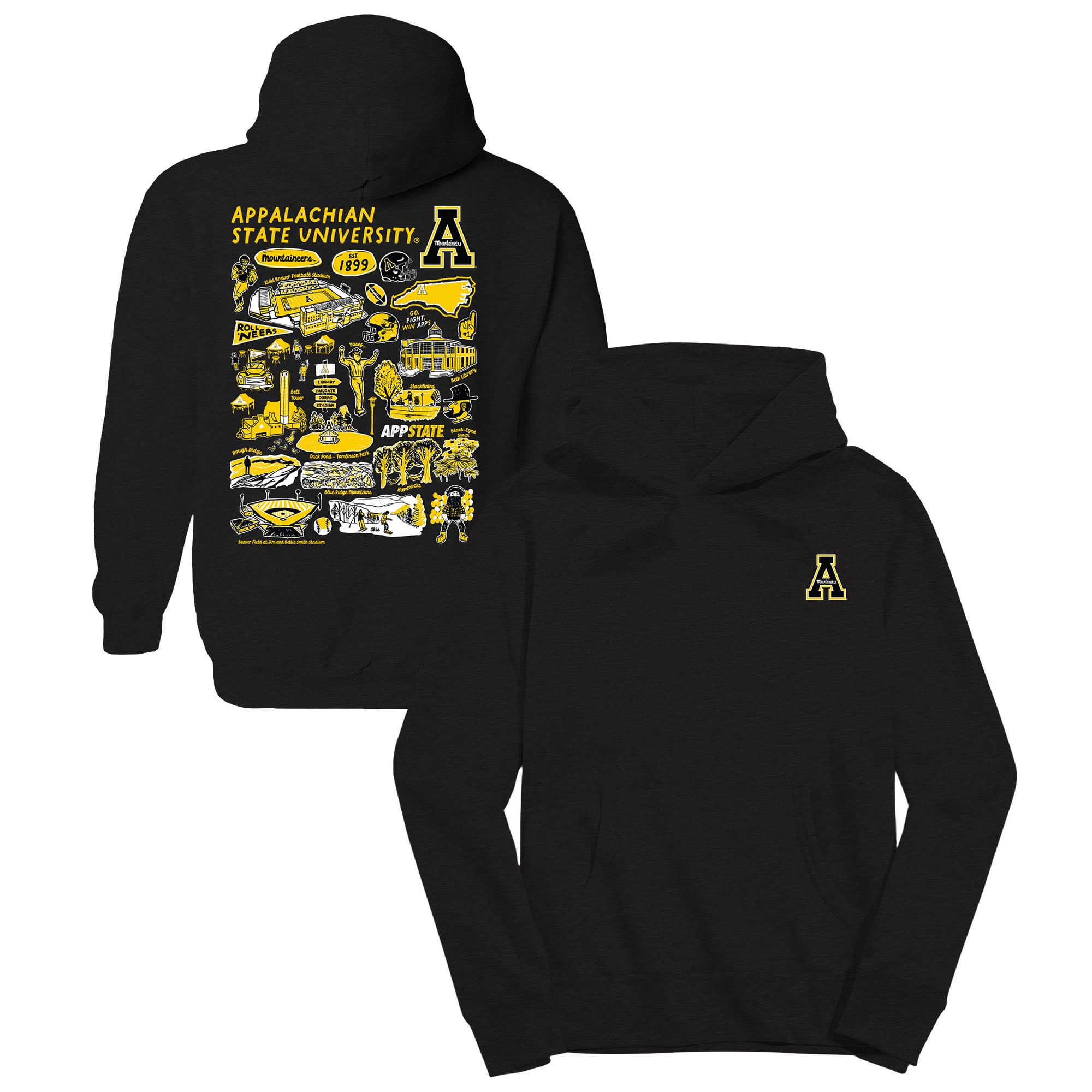 Youth Vive La Fete Black Appalachian State Mountaineers Impressions Artwork Hoodie