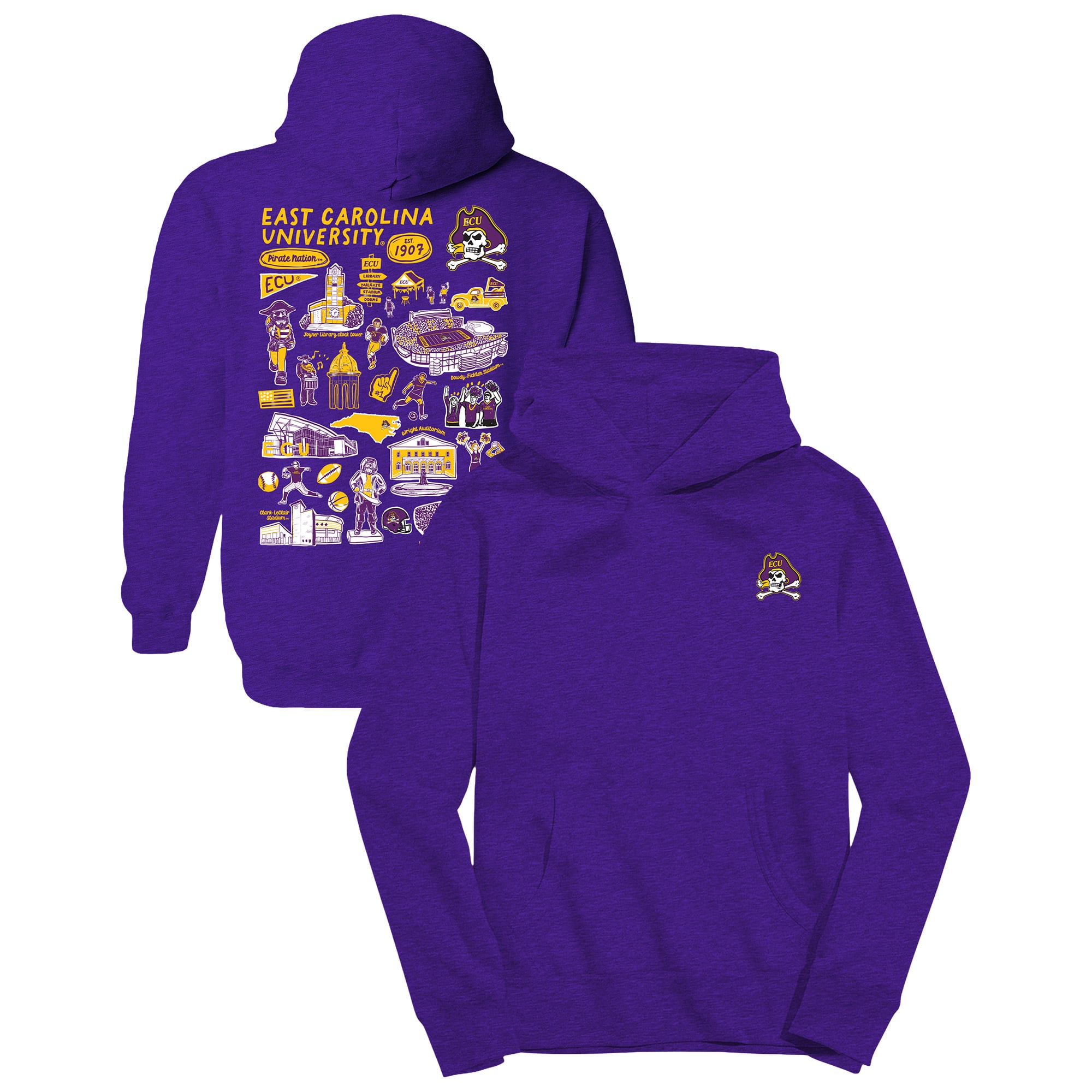 Youth Vive La Fete Purple ECU Pirates Impressions Artwork Hoodie