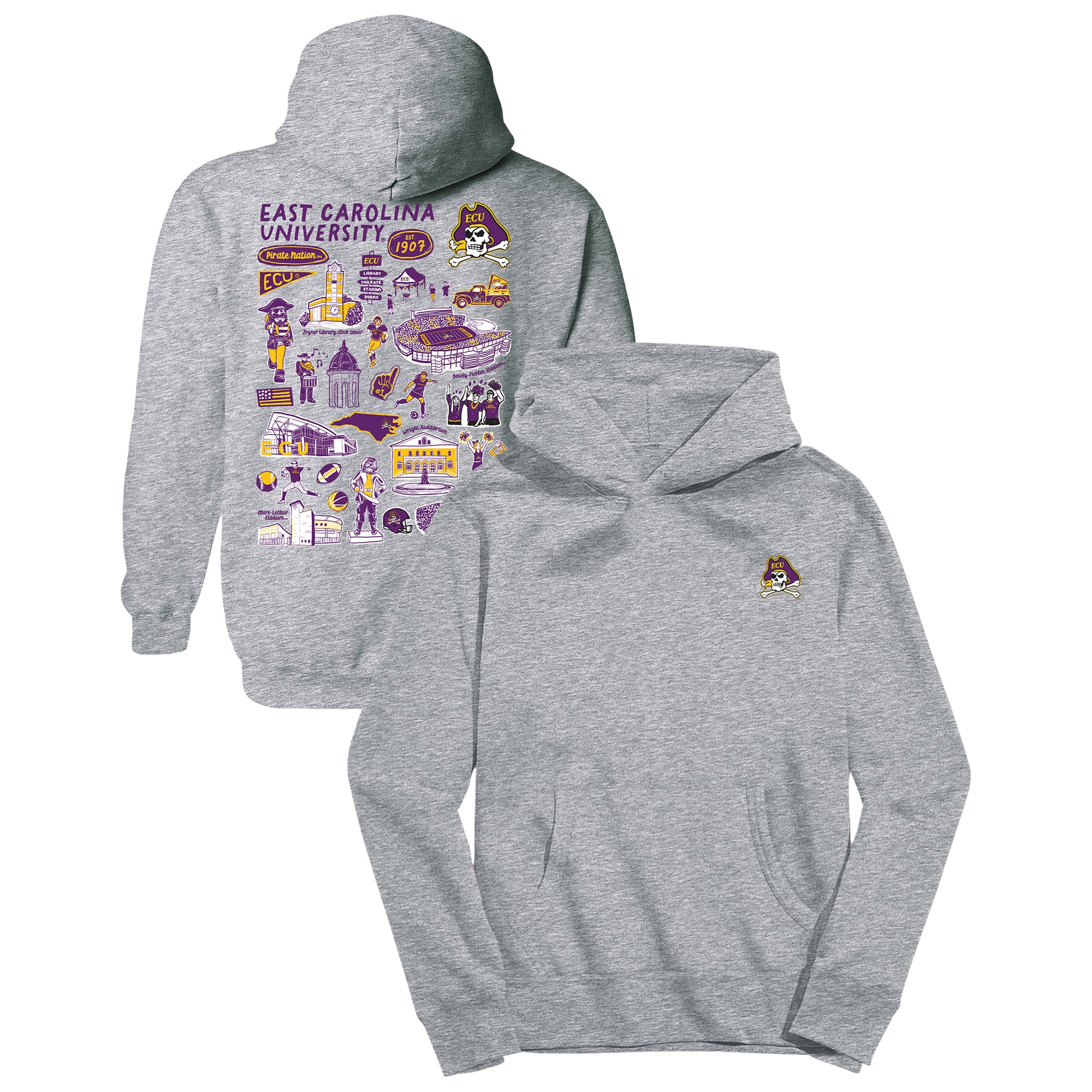 Youth Vive La Fete Gray ECU Pirates Impressions Artwork Hoodie