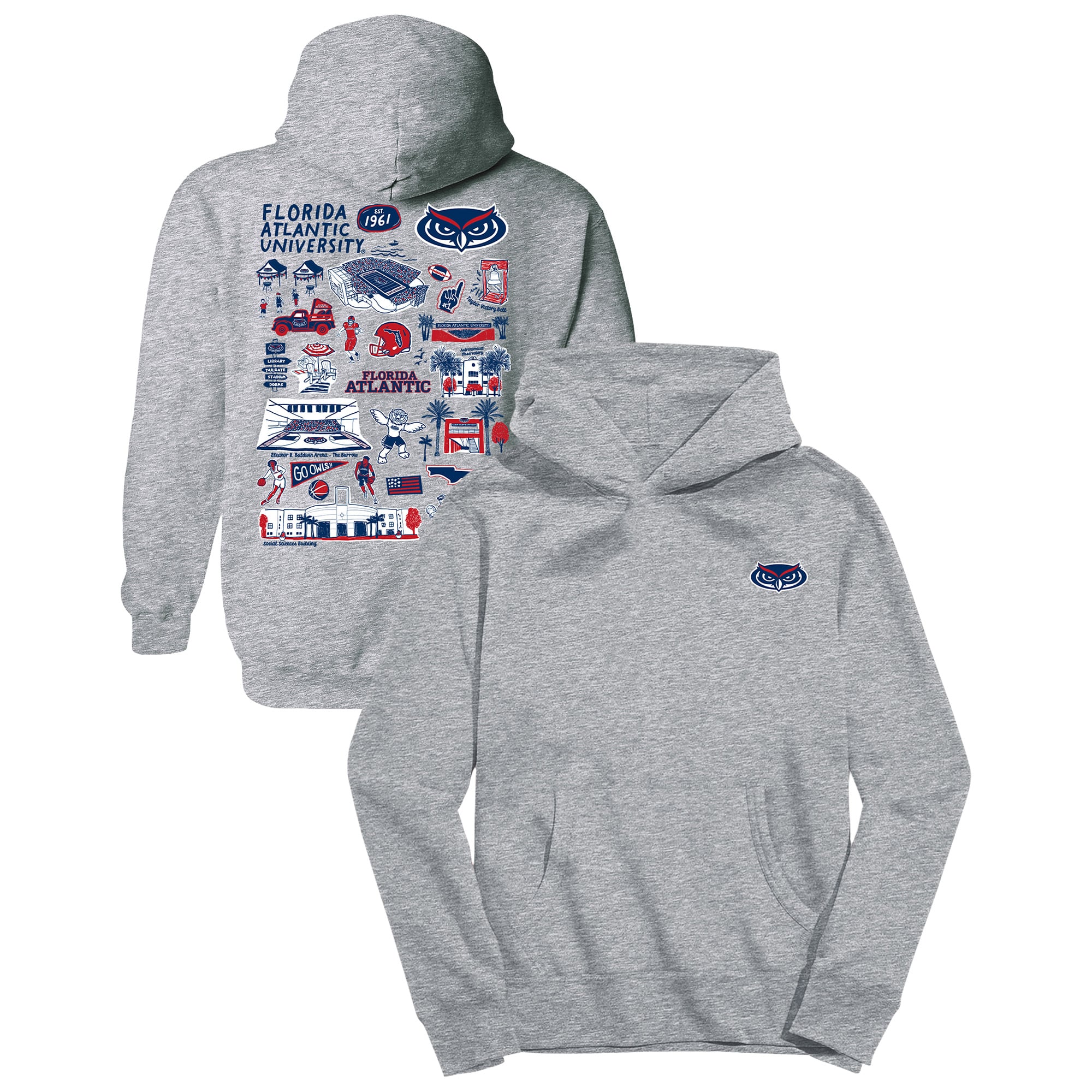 Youth Vive La Fete Gray Florida Atlantic Owls Impressions Artwork Hoodie