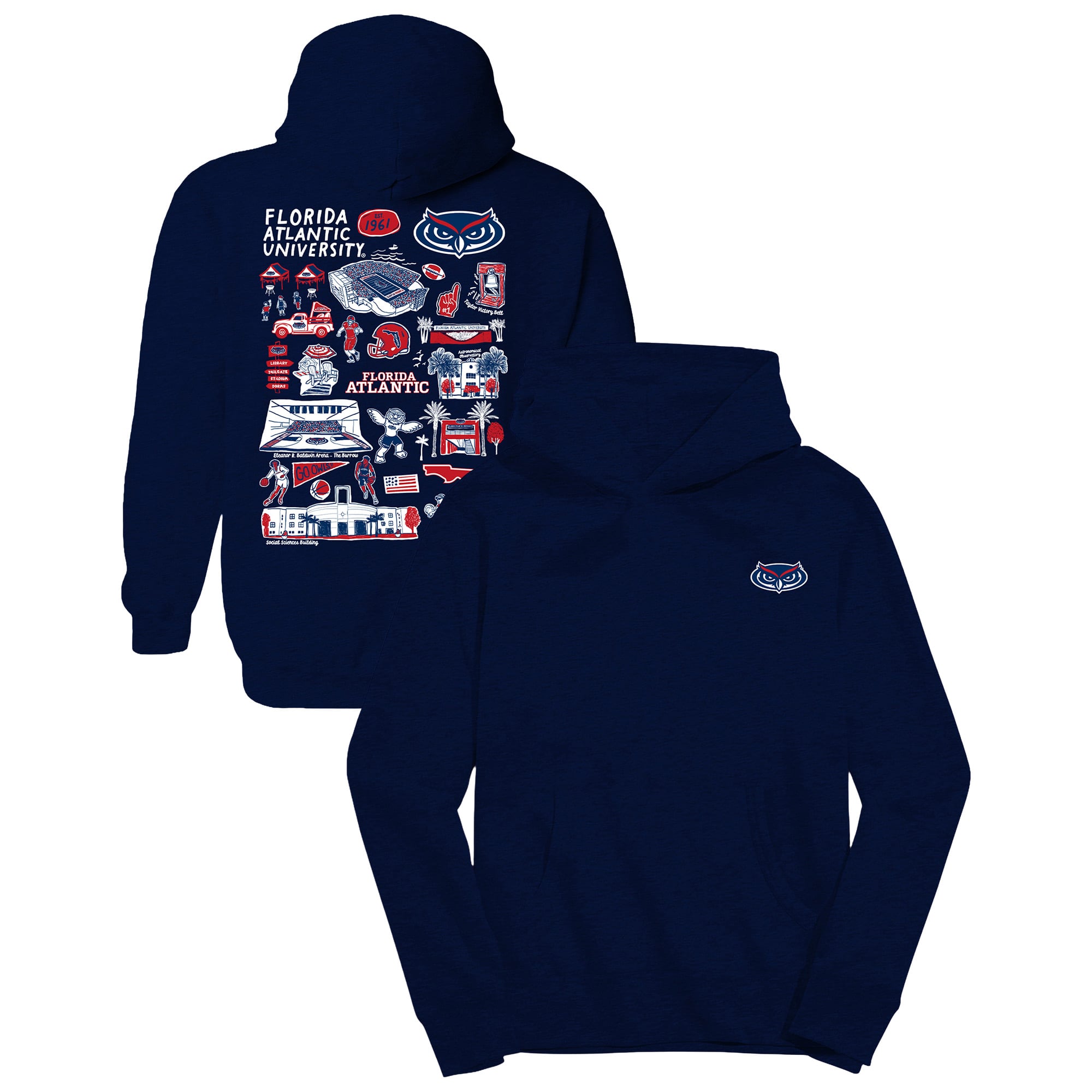 Youth Vive La Fete Navy Florida Atlantic Owls Impressions Artwork Hoodie