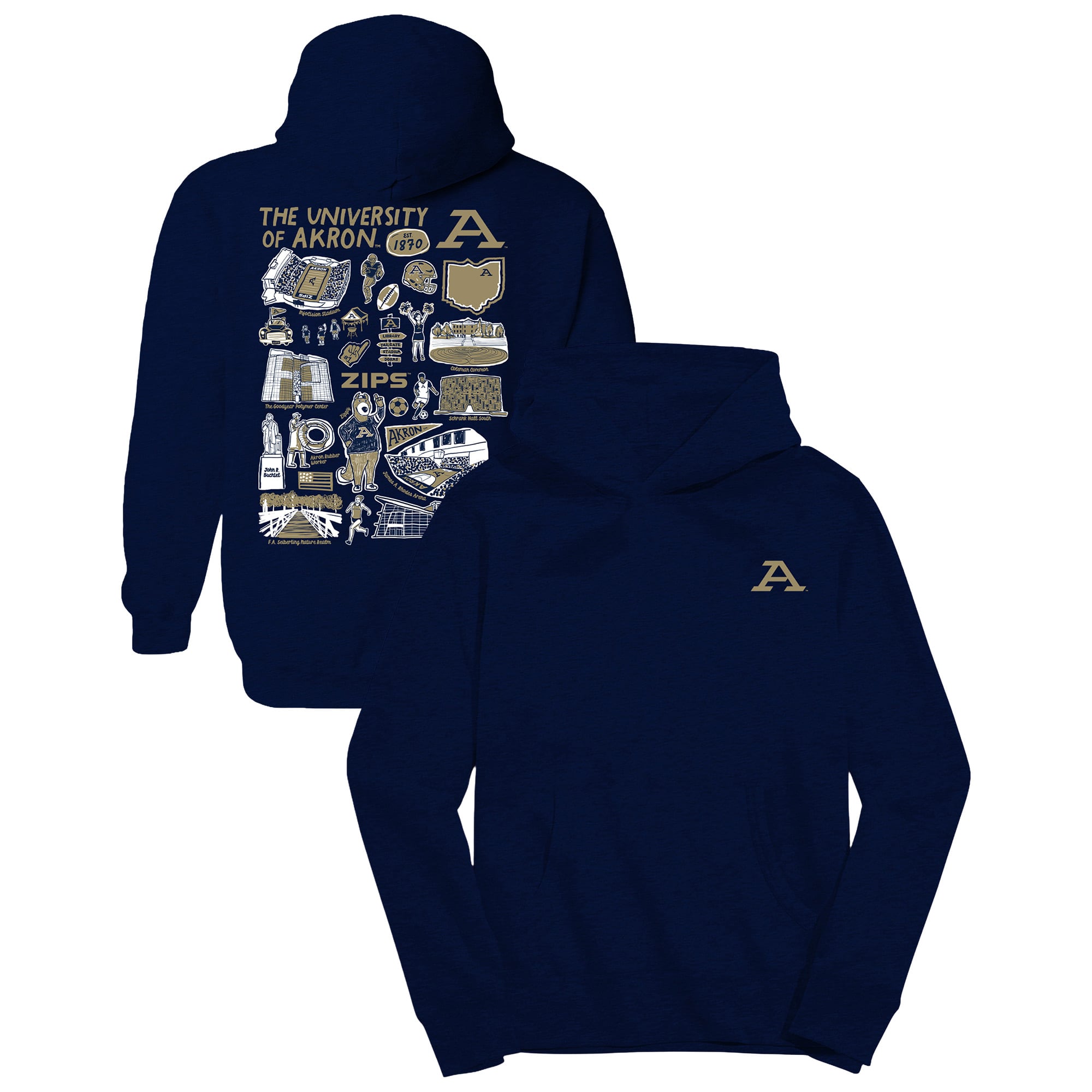 Youth Vive La Fete Navy Akron Zips Impressions Artwork Hoodie