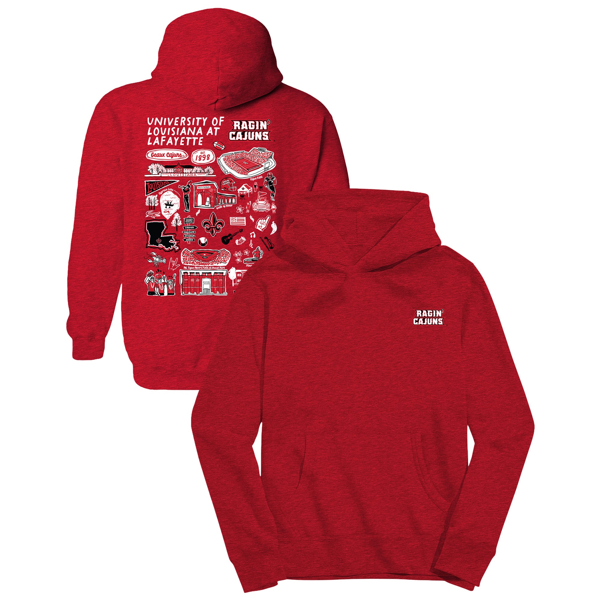 Youth Vive La Fete Cardinal Louisiana Ragin' Cajuns Impressions Artwork Hoodie
