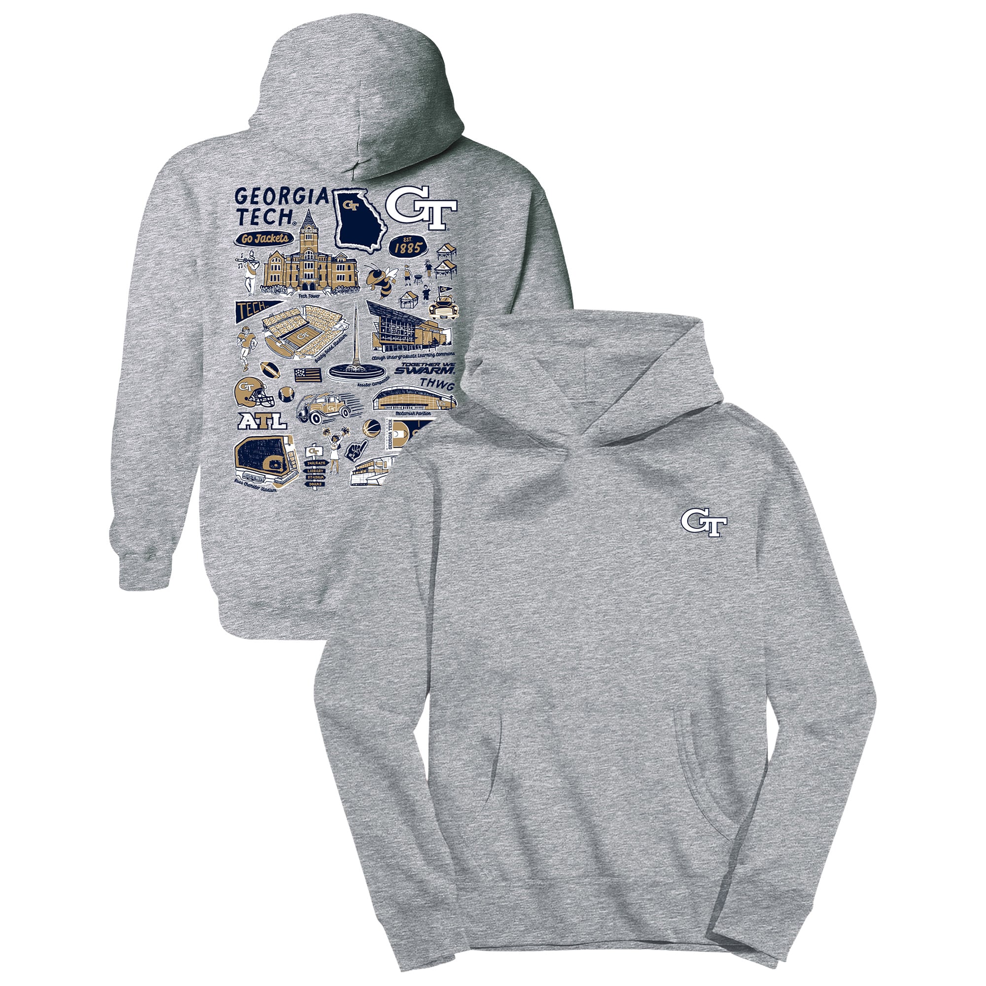 Youth Vive La Fete Gray Georgia Tech Yellow Jackets Impressions Artwork Hoodie