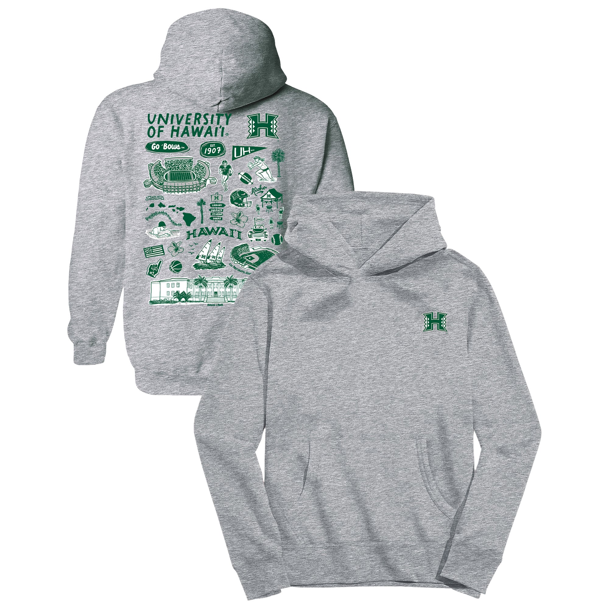 Youth Vive La Fete Gray Hawaii Rainbow Warriors Impressions Artwork Hoodie