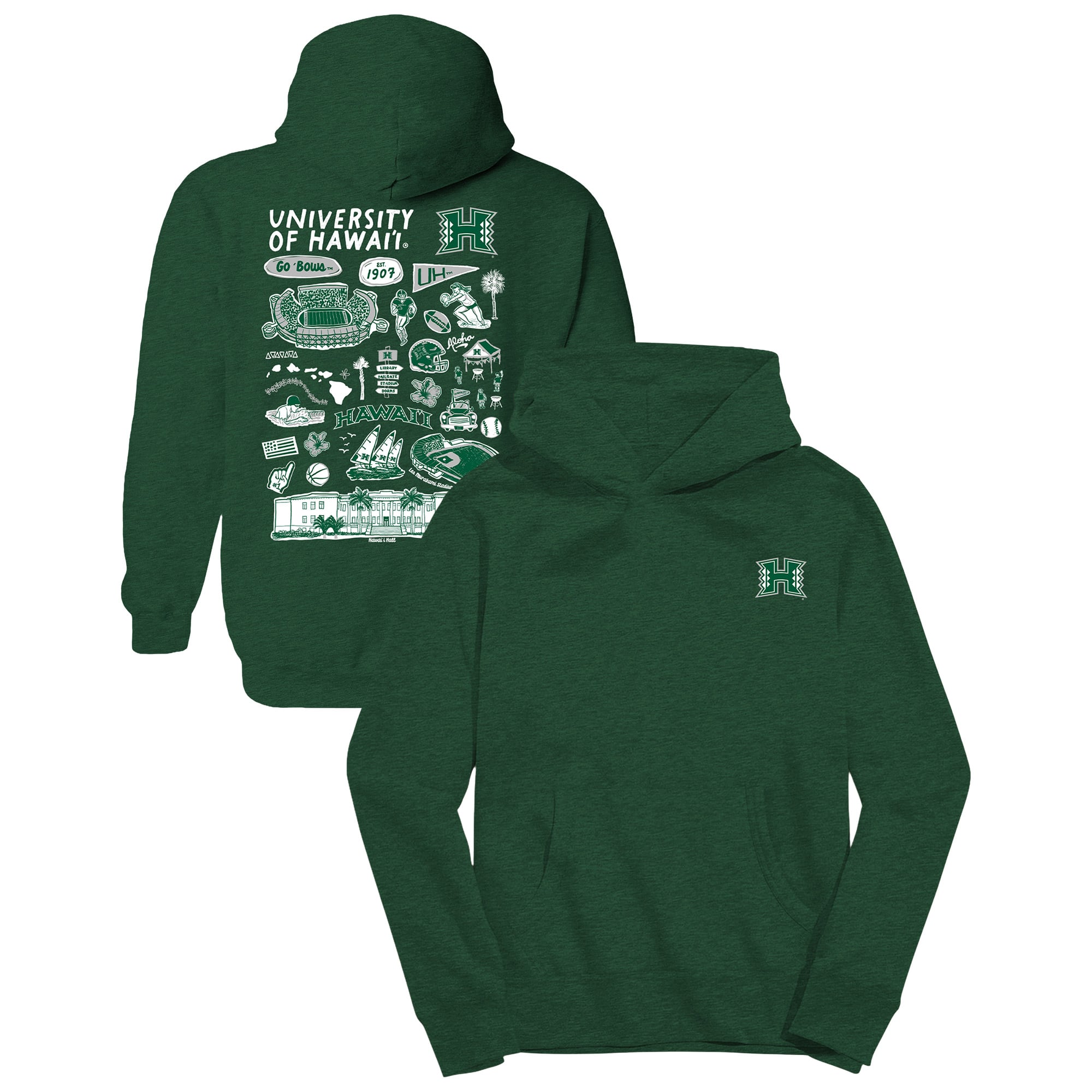 Youth Vive La Fete Green Hawaii Rainbow Warriors Impressions Artwork Hoodie
