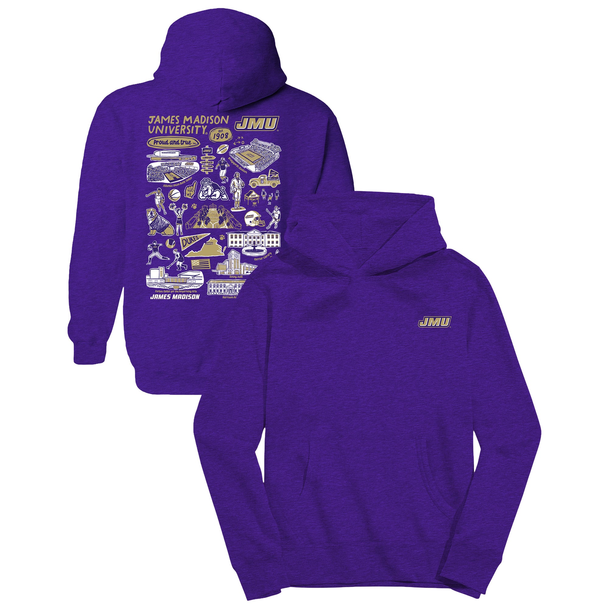 Youth Vive La Fete Purple James Madison Dukes Impressions Artwork Hoodie