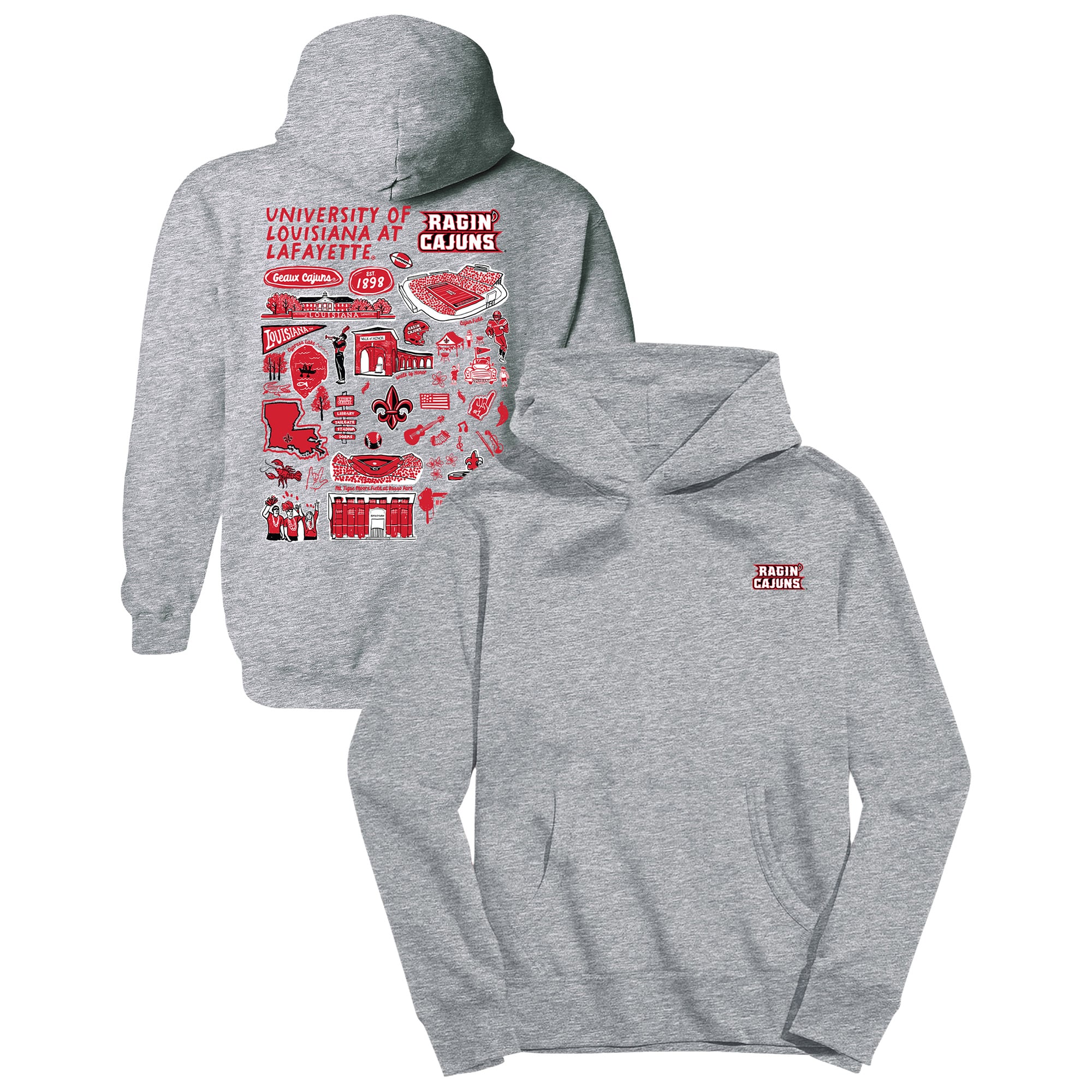 Youth Vive La Fete Gray Louisiana Ragin' Cajuns Impressions Artwork Hoodie
