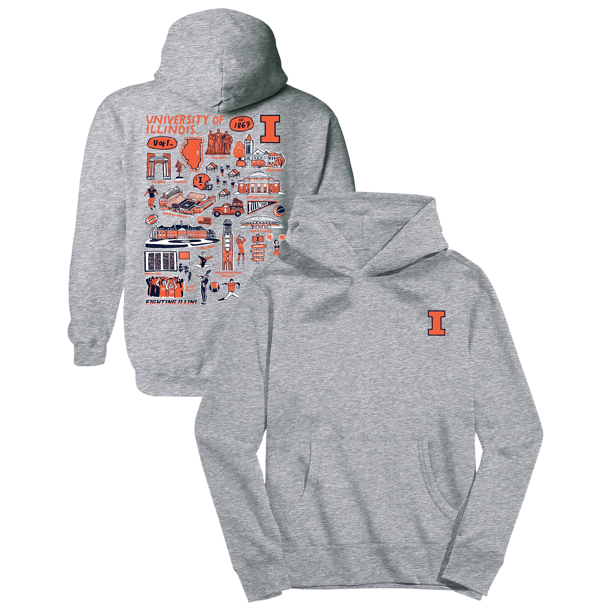 Youth Vive La Fete Gray Illinois Fighting Illini Impressions Artwork Hoodie