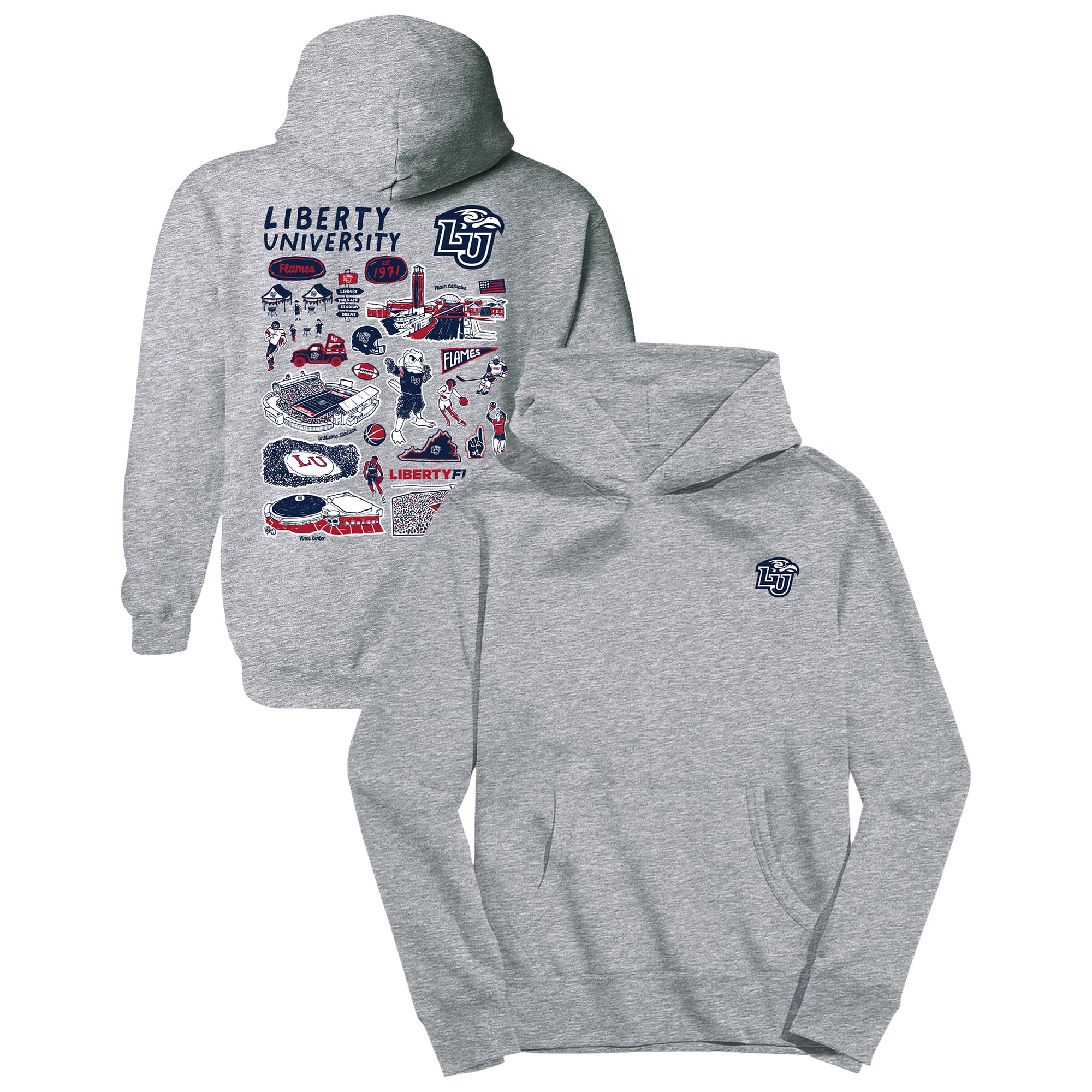 Youth Vive La Fete Gray Liberty Flames Impressions Artwork Hoodie