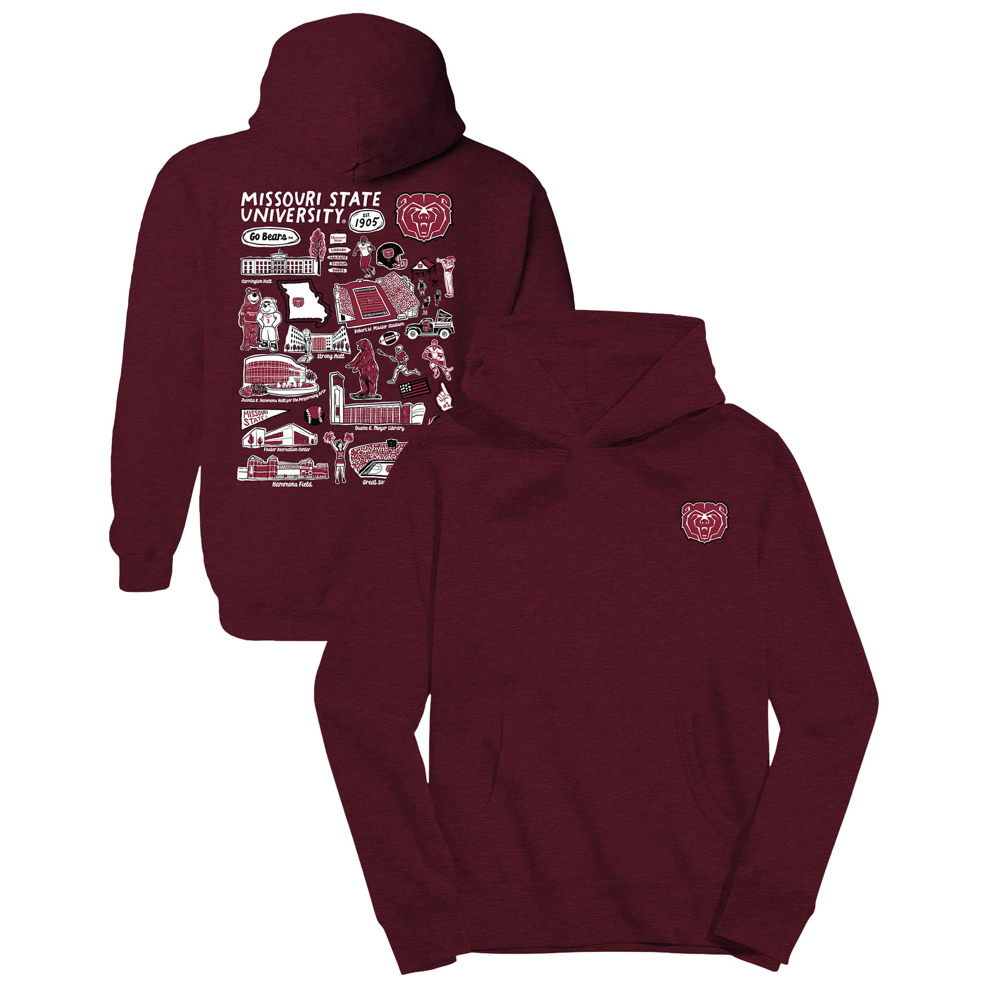 Youth Vive La Fete Maroon Missouri State University Bears Impressions Artwork Hoodie