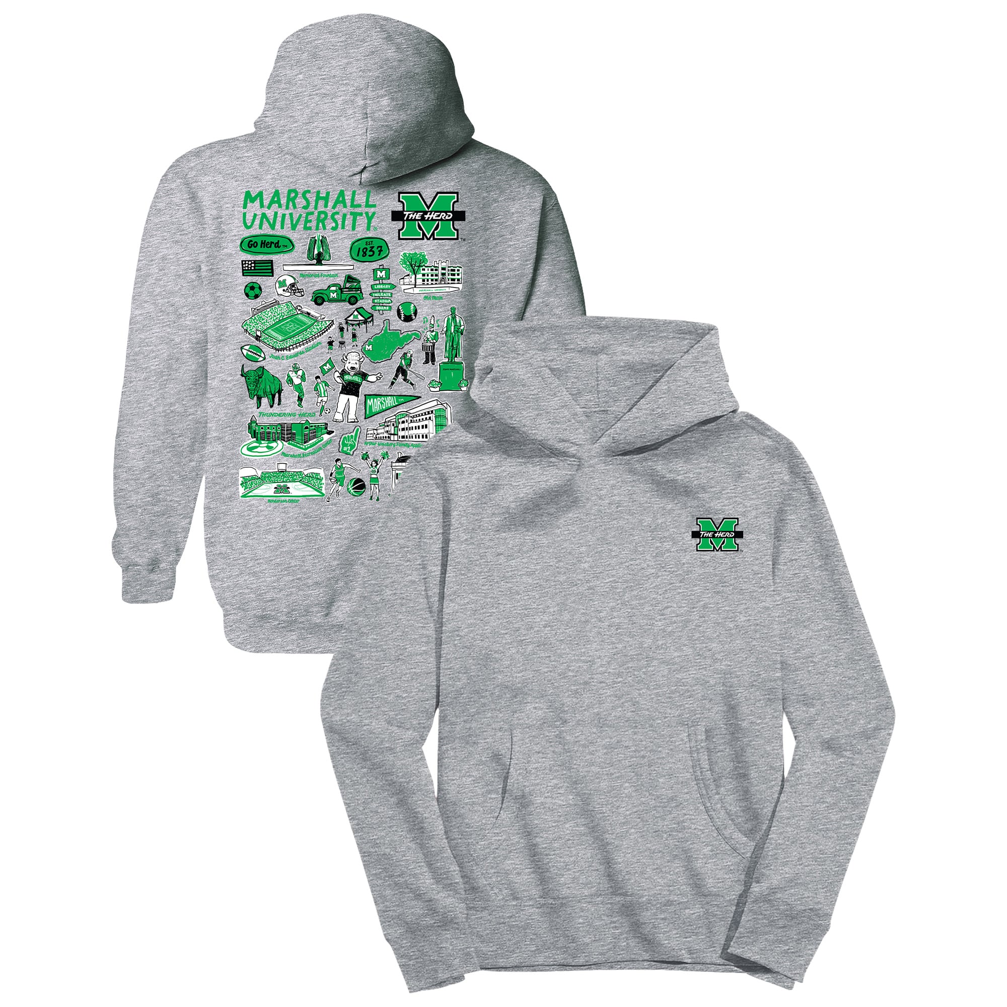 Youth Vive La Fete Gray Marshall Thundering Herd Impressions Artwork Hoodie