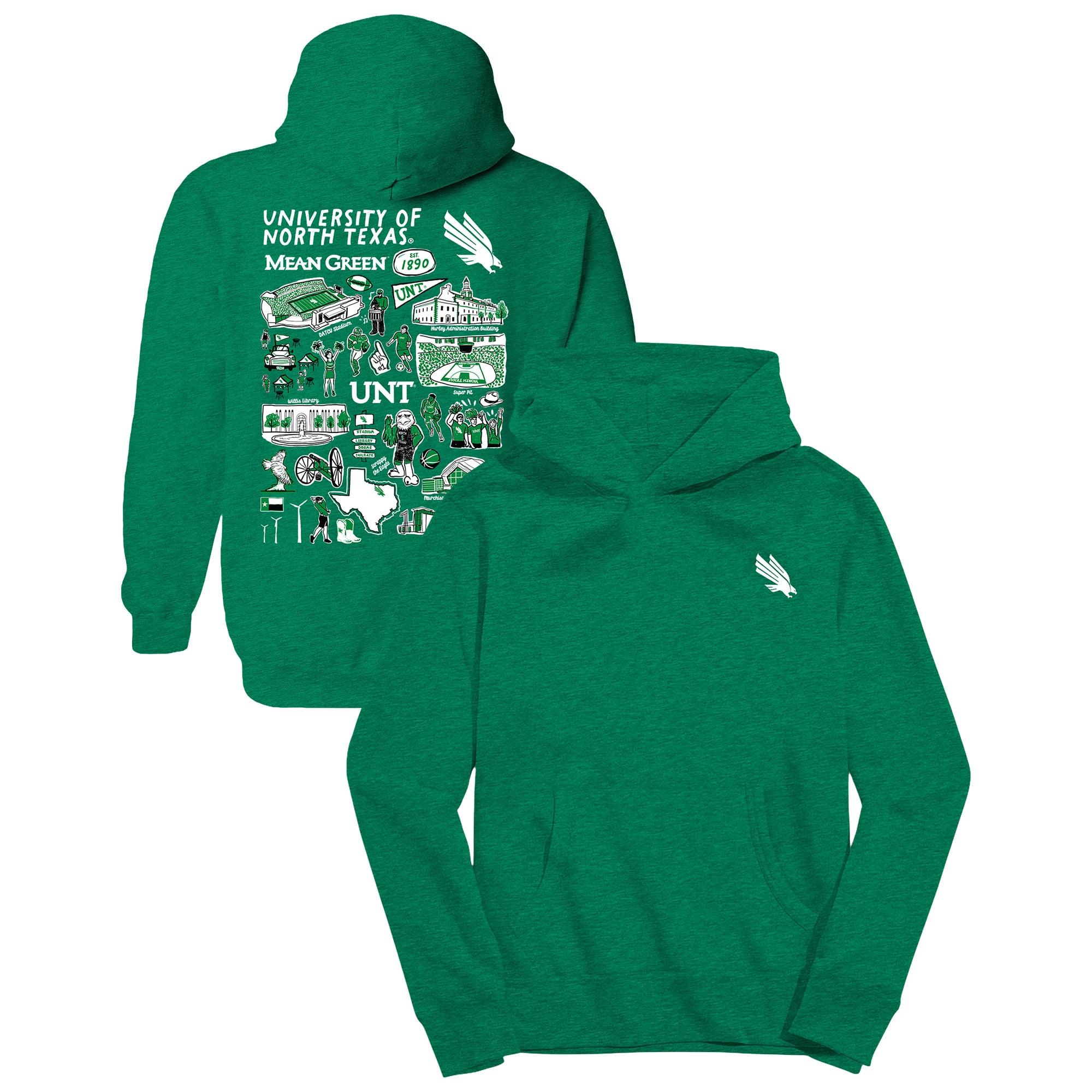 Youth Vive La Fete Kelly Green North Texas Mean Green Impressions Artwork Hoodie