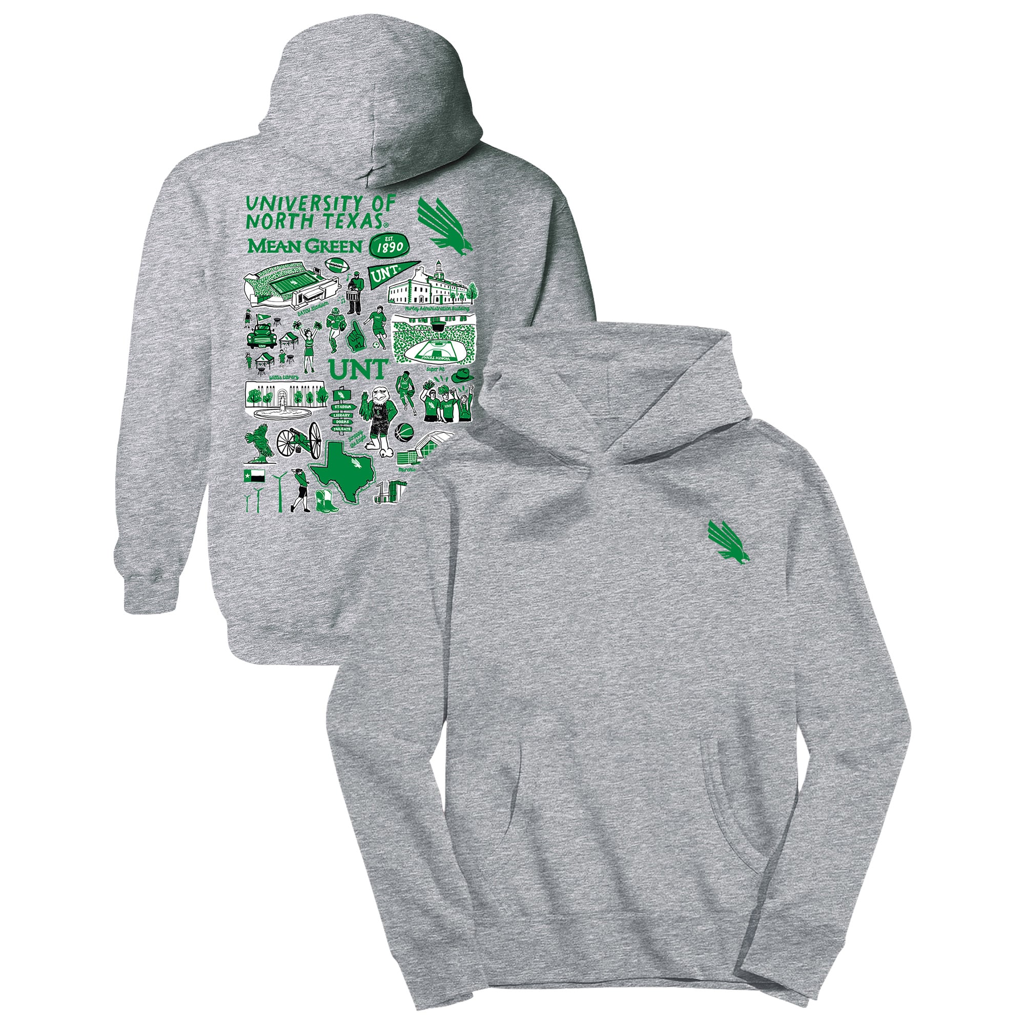 Youth Vive La Fete Gray North Texas Mean Green Impressions Artwork Hoodie