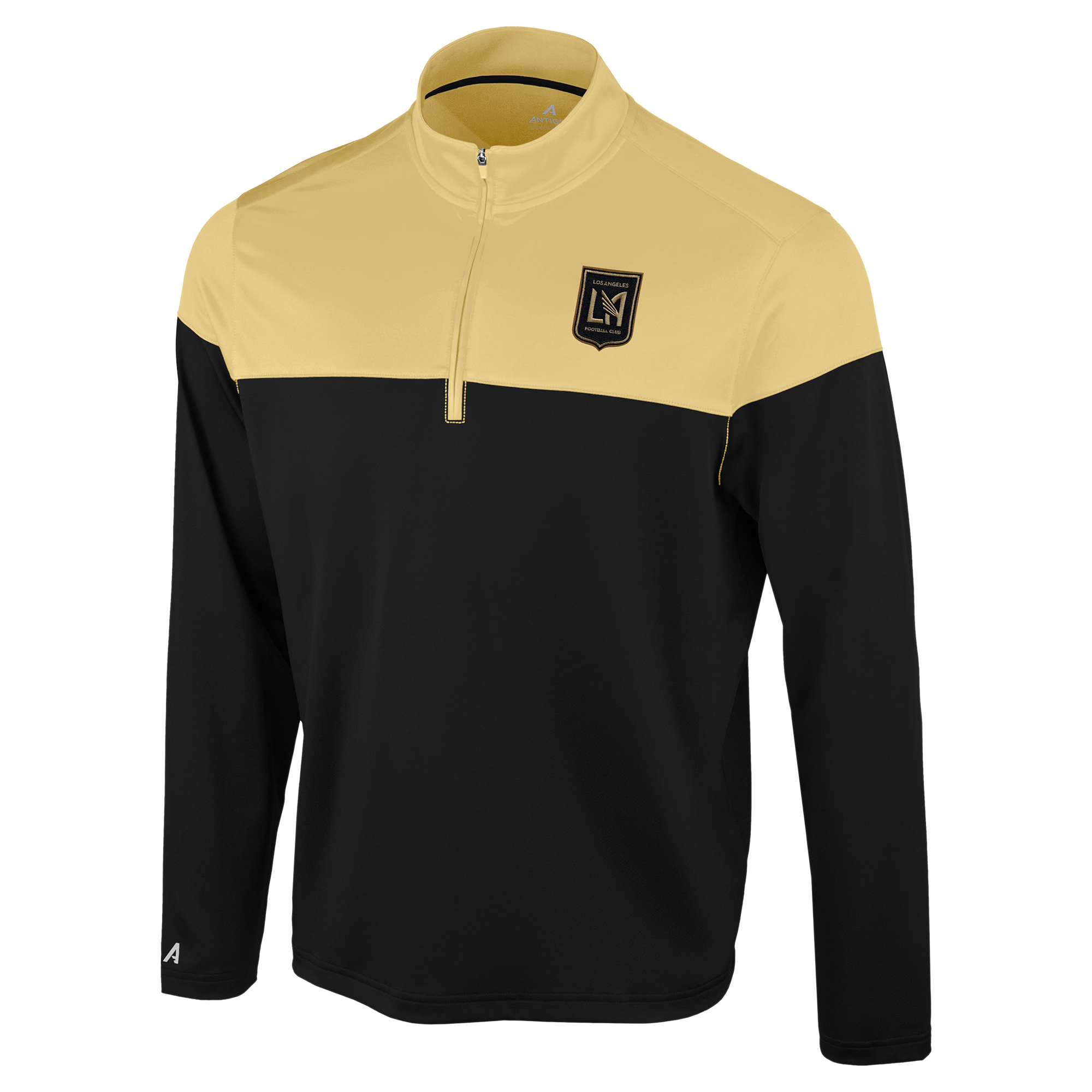 Men's Antigua Black/Gold LAFC Hinder Quarter-Zip Pullover