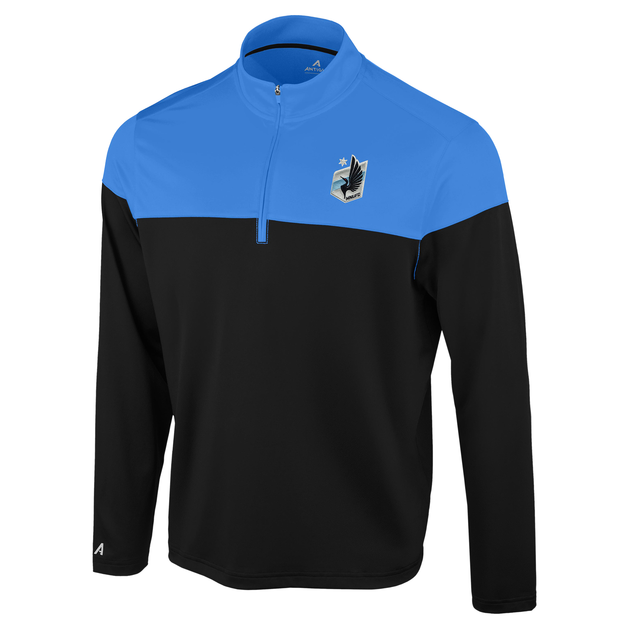 Men's Antigua Black/Light Blue Minnesota United FC Hinder Quarter-Zip Pullover