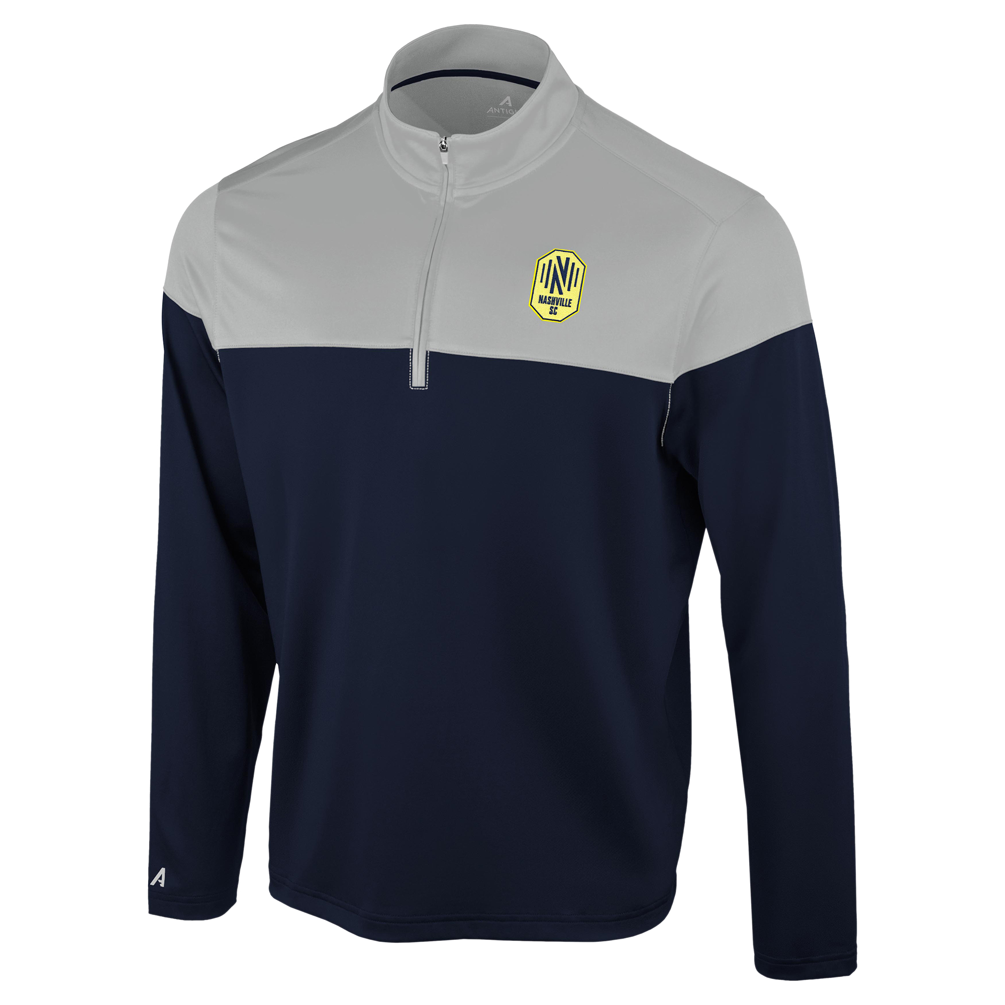 Men's Antigua Navy/Gray Nashville SC Hinder Quarter-Zip Pullover