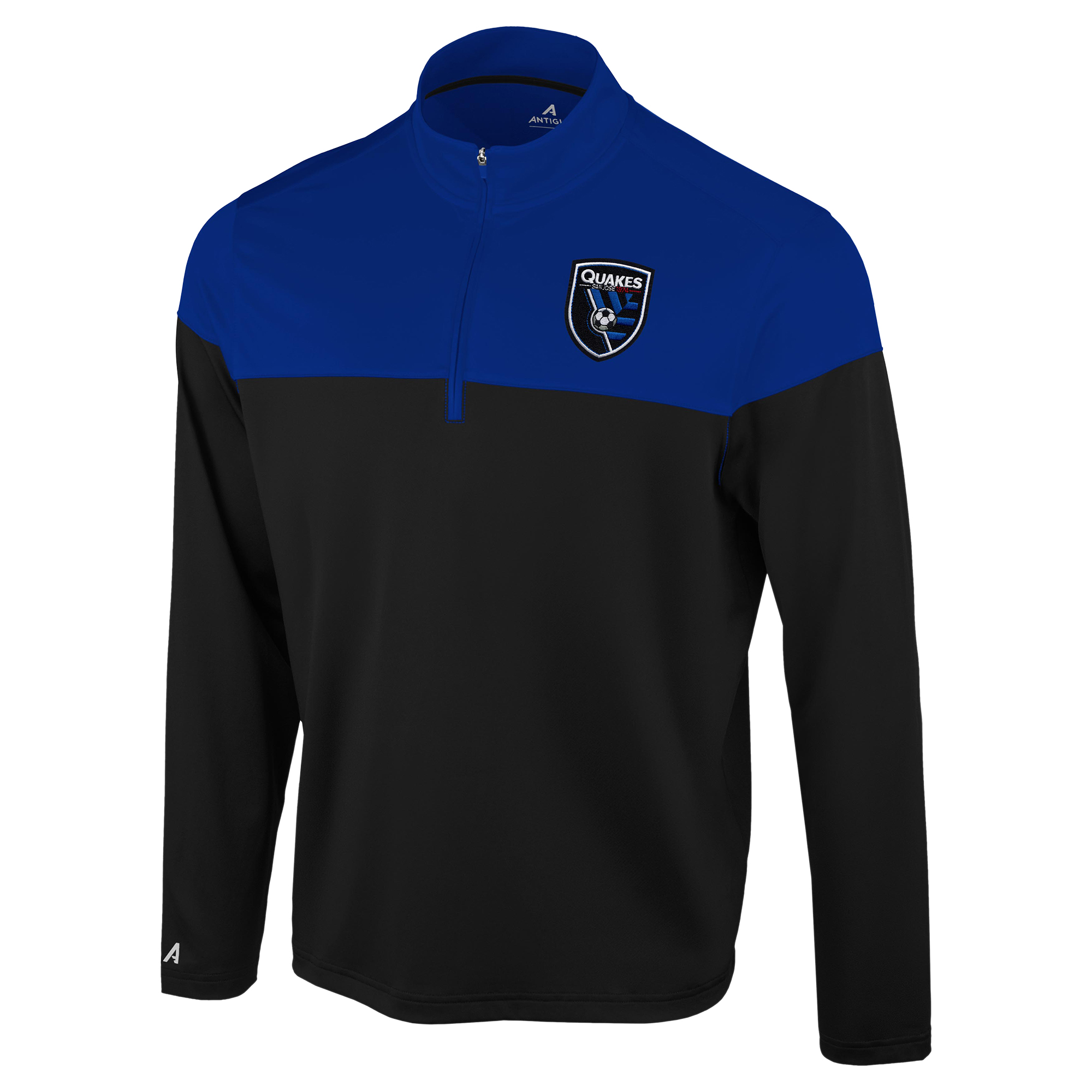 Men's Antigua Black/Blue San Jose Earthquakes Hinder Quarter-Zip Pullover
