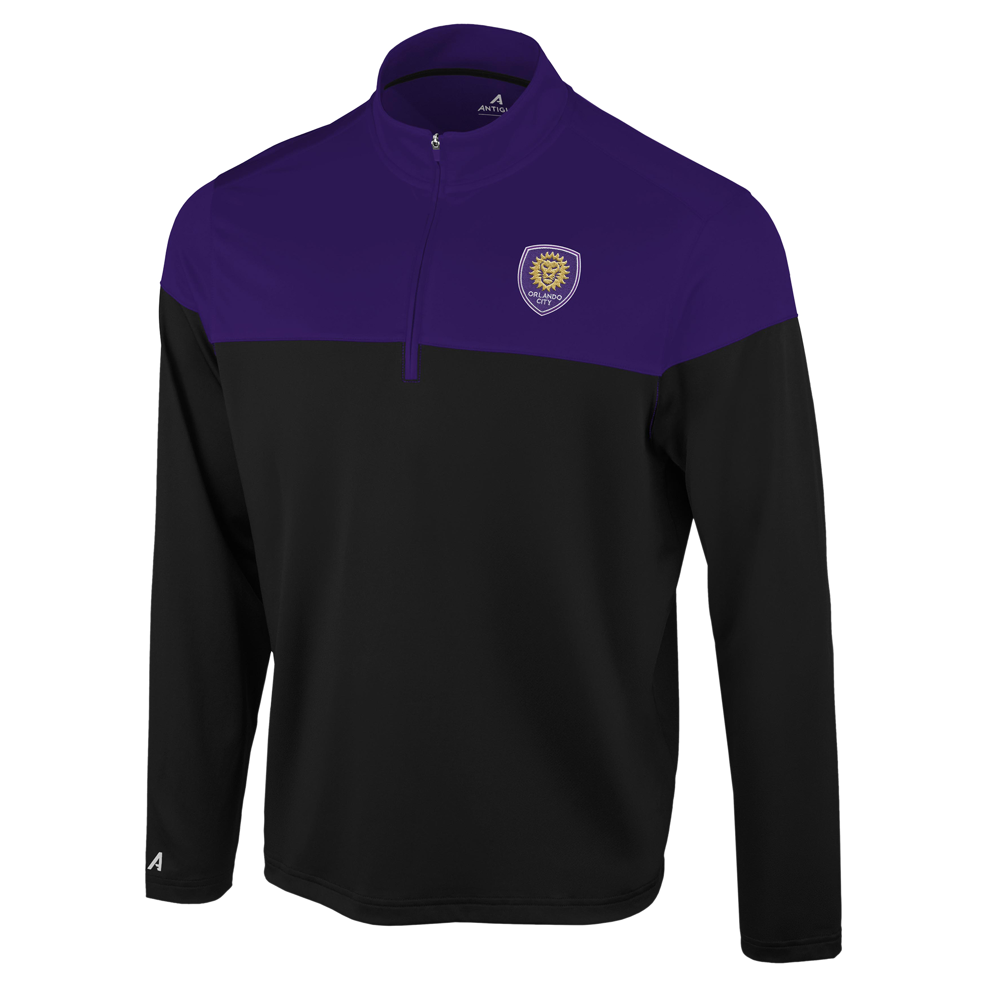 Men's Antigua Black/Purple Orlando City SC Hinder Quarter-Zip Pullover