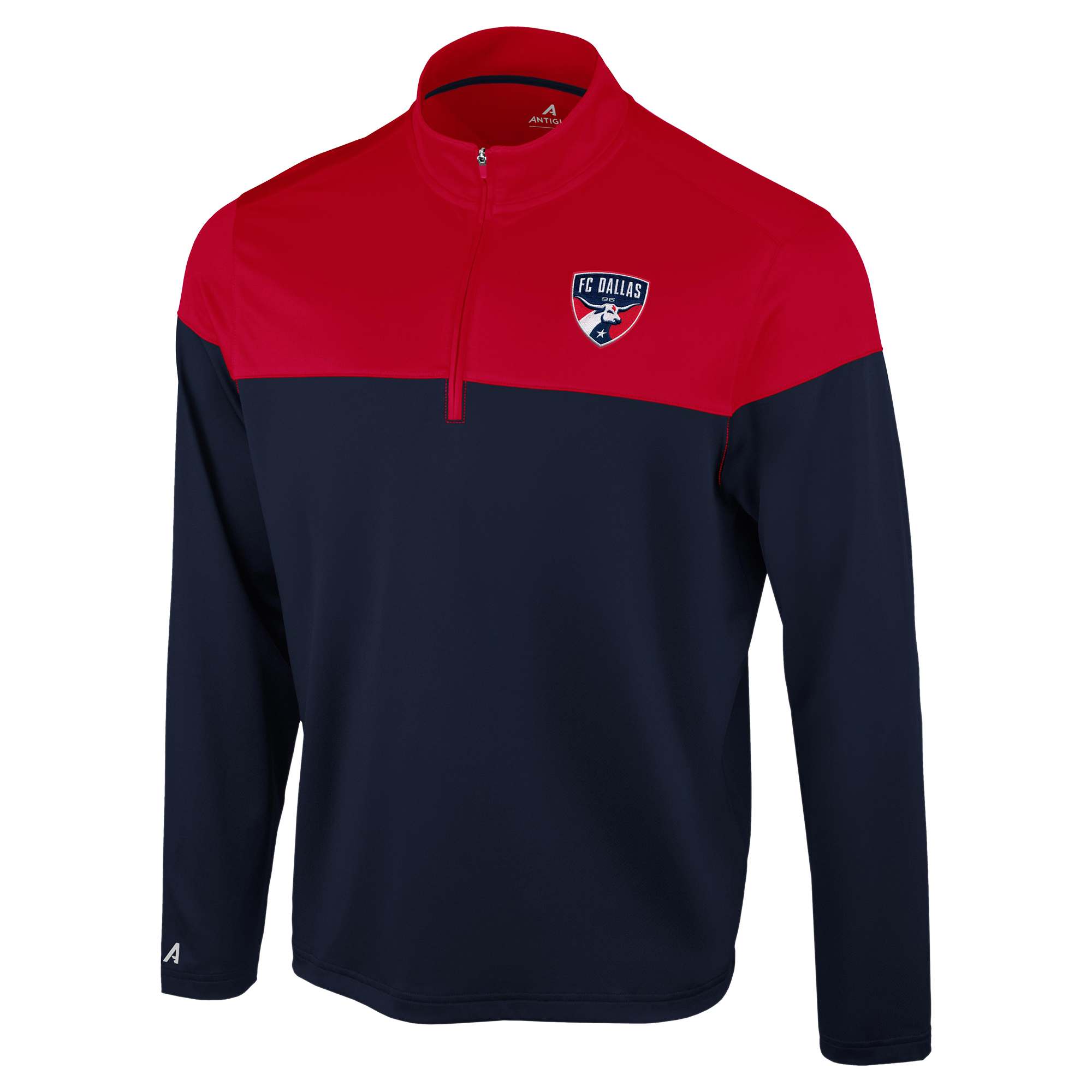 Men's Antigua Navy/Red FC Dallas Hinder Quarter-Zip Pullover