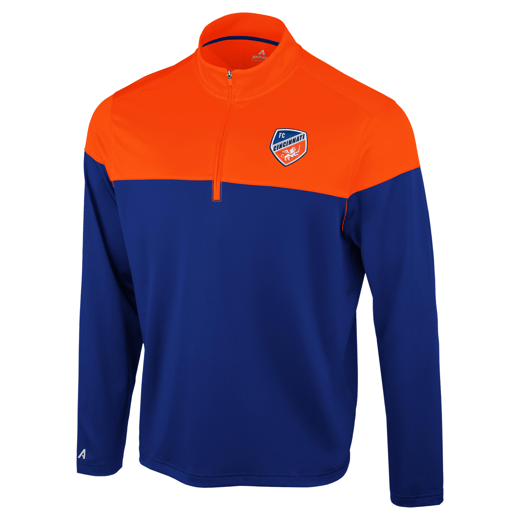 Men's Antigua Blue/Orange FC Cincinnati Hinder Quarter-Zip Pullover