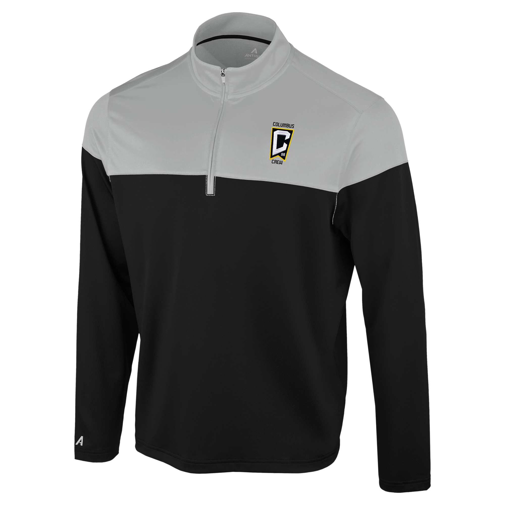 Men's Antigua Black/Gray Columbus Crew Hinder Quarter-Zip Pullover