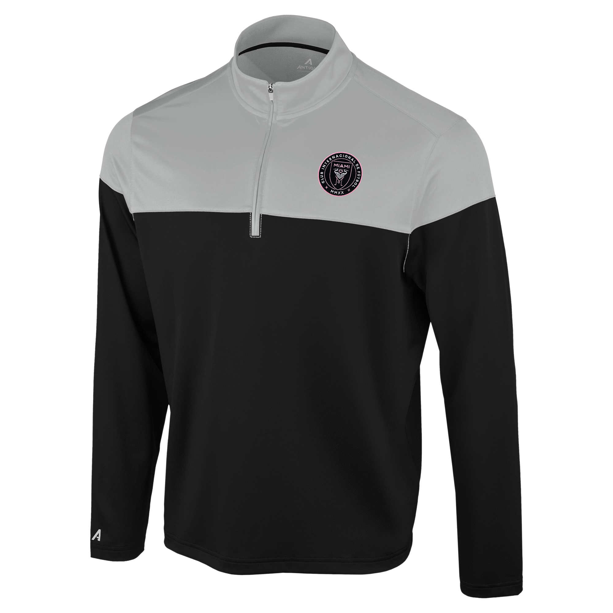 Men's Antigua Black/Gray Inter Miami CF Hinder Quarter-Zip Pullover