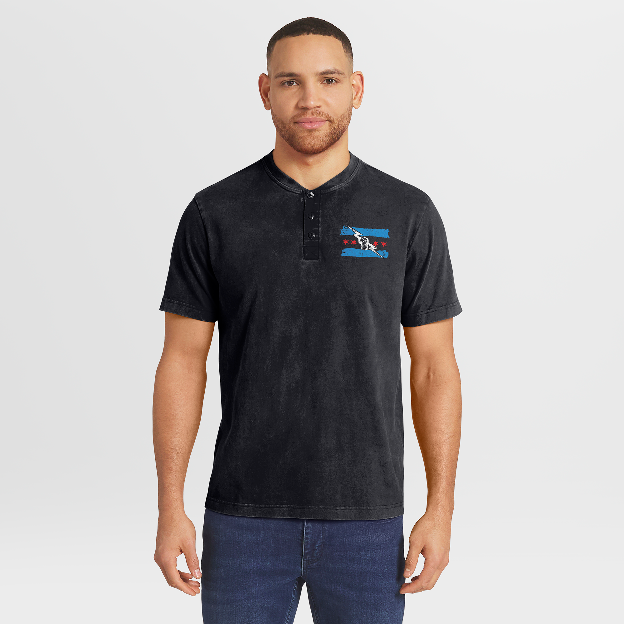 Men's Darius Rucker Collection by Fanatics Black CM Punk Washed Henley T-Shirt