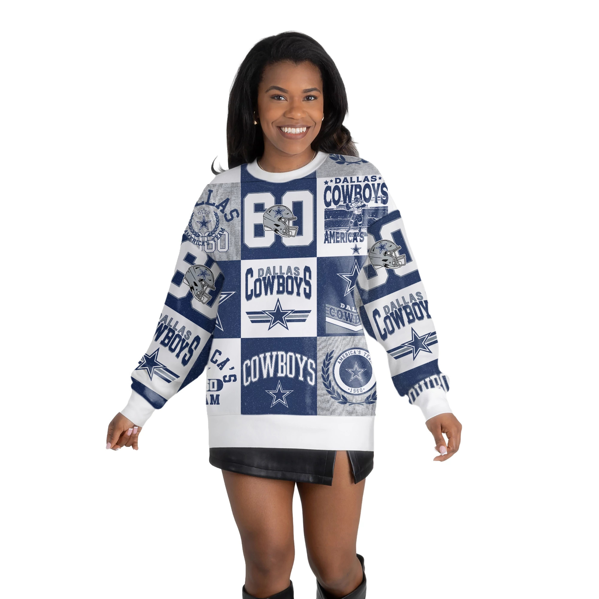 Women's Gameday Couture Navy/White Dallas Cowboys Highlight Reel Repeat Premium Fleece Sweatshirt