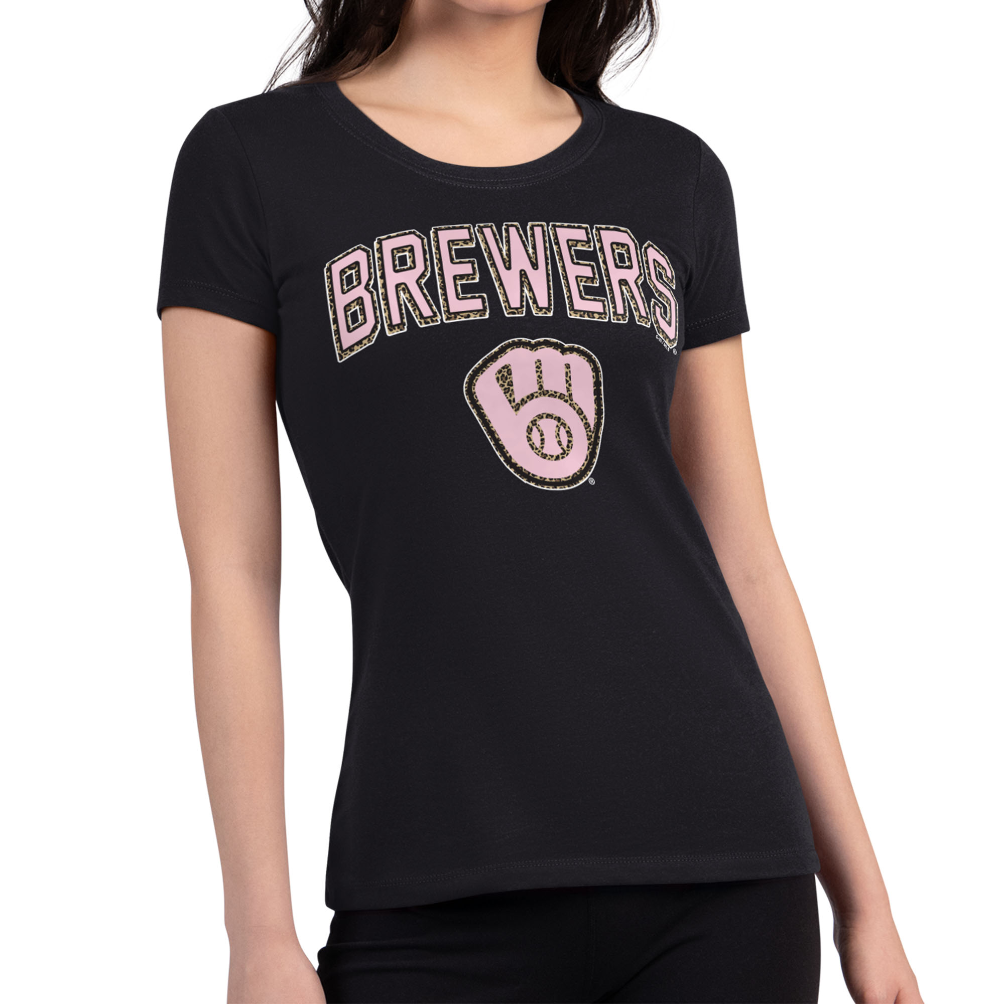 Women’s G-III 4Her by Carl Banks Black Milwaukee Brewers Pink Leopard Super-Slim Lightweight T-Shirt Women’s G-III 4Her by Carl Banks Black Milwaukee Brewers Pink Leopard Super-Slim Lightweight T-Shirt