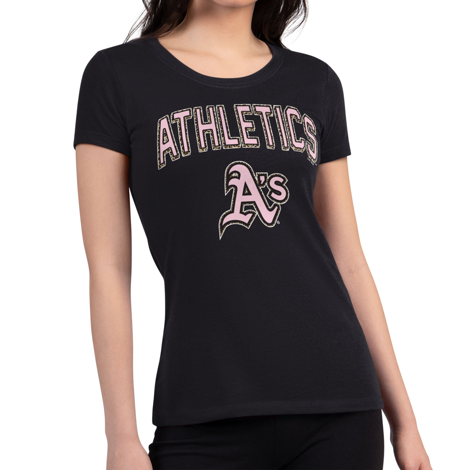 Women's G-III 4Her by Carl Banks Black Athletics Pink Leopard Super-Slim Lightweight T-Shirt
