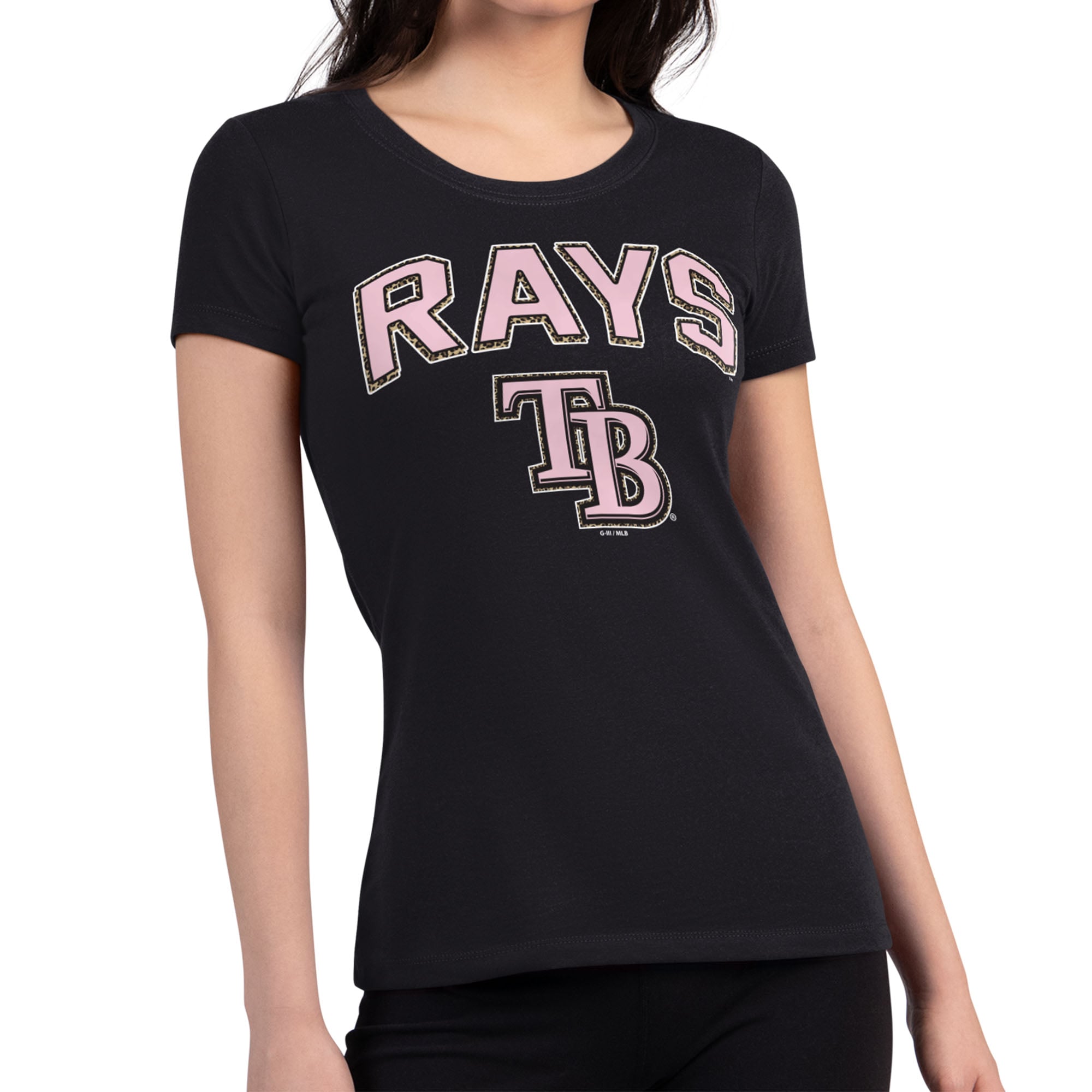 Women's G-III 4Her by Carl Banks Black Tampa Bay Rays Pink Leopard Super-Slim Lightweight T-Shirt