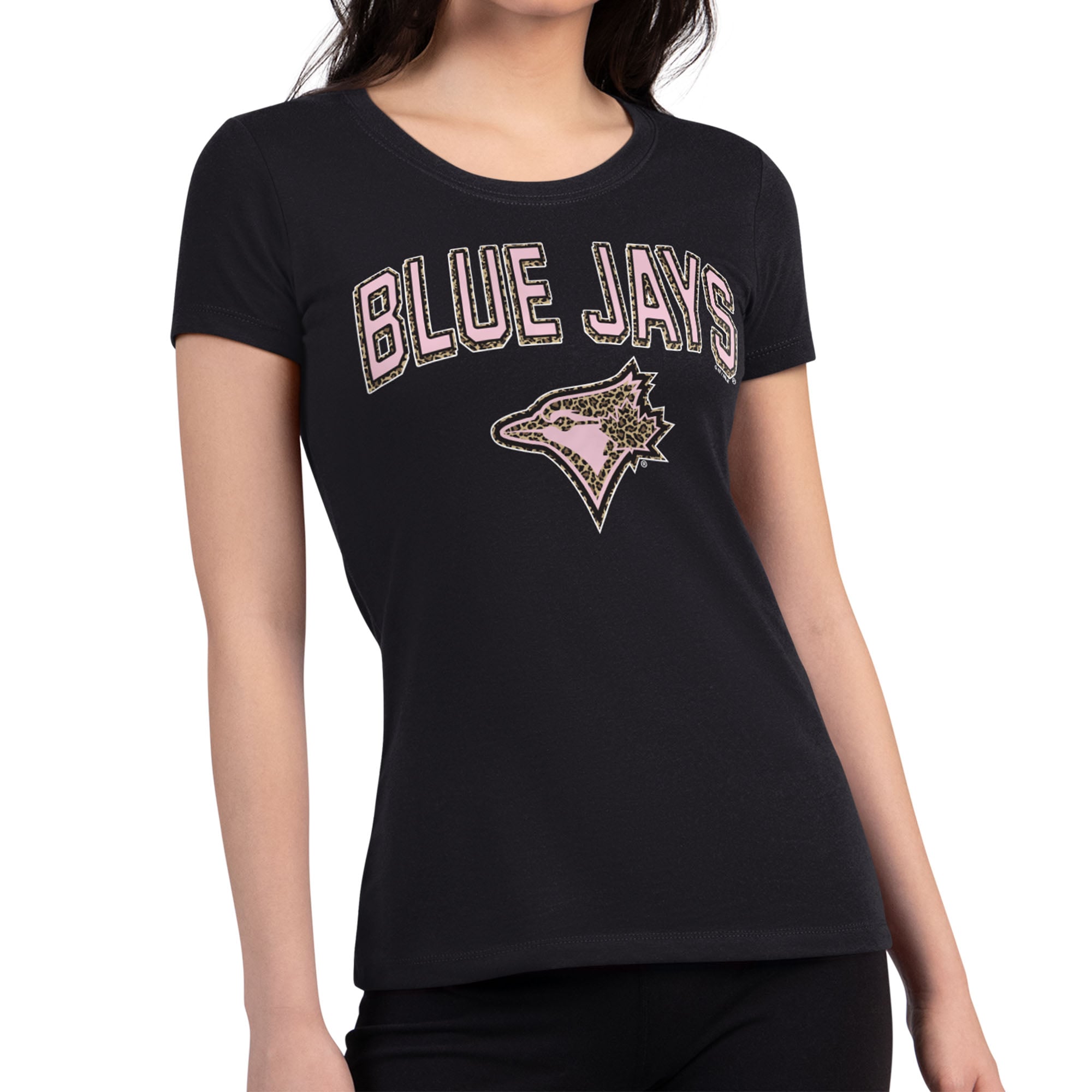 Women's G-III 4Her by Carl Banks Black Toronto Blue Jays Pink Leopard Super-Slim Lightweight T-Shirt