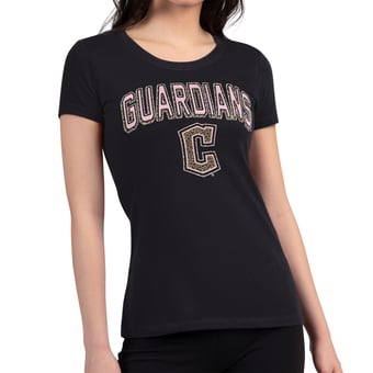 Women's G-III 4Her by Carl Banks Black Cleveland Guardians Pink Leopard Super-Slim Lightweight T-Shirt