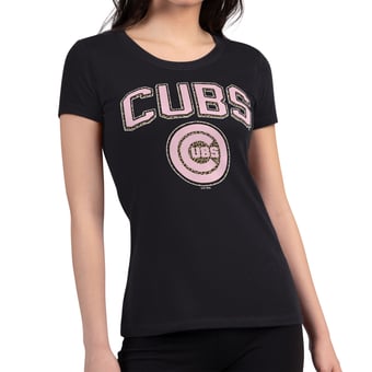 Women's G-III 4Her by Carl Banks Black Chicago Cubs Pink Leopard Super-Slim Lightweight T-Shirt