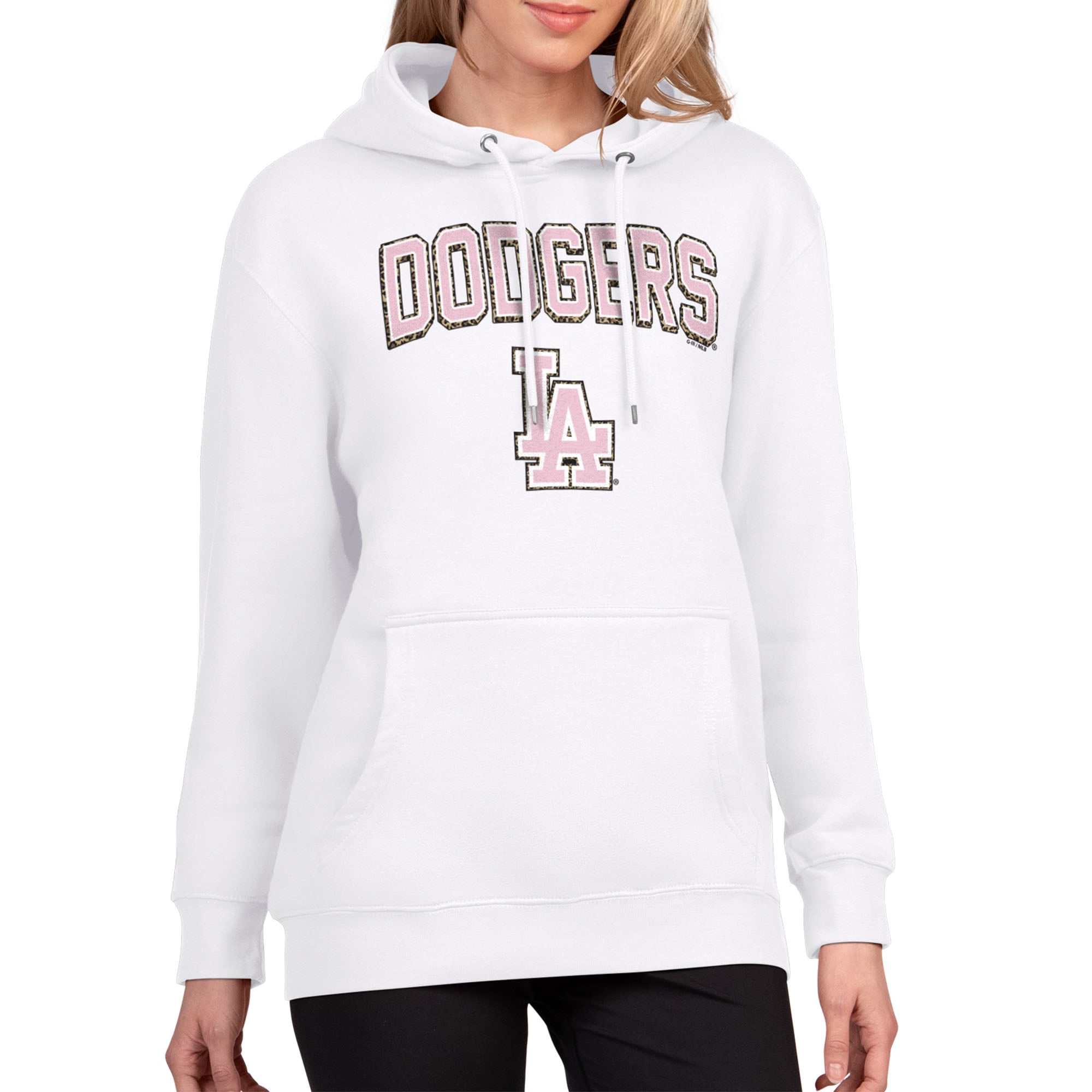 Women's G-III 4Her by Carl Banks White Los Angeles Dodgers Pink Leopard Tri-Blend Fleece Hoodie