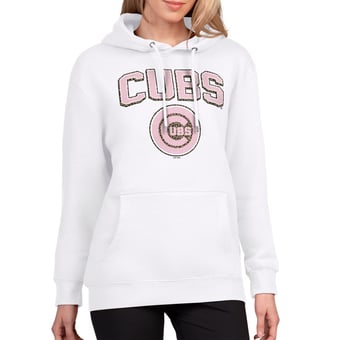 Women's G-III 4Her by Carl Banks White Chicago Cubs Pink Leopard Tri-Blend Fleece Hoodie